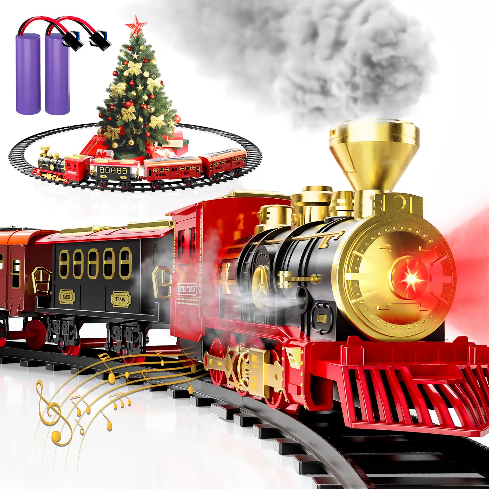 Train Set, Christmas Train Toys for Kids Gifts, Electric Train with 3 Way Smoke Locomotive, Lights & Sound, Large Classic Christmas Tree Train Sets for Toddlers Child Girls Boys Presents
