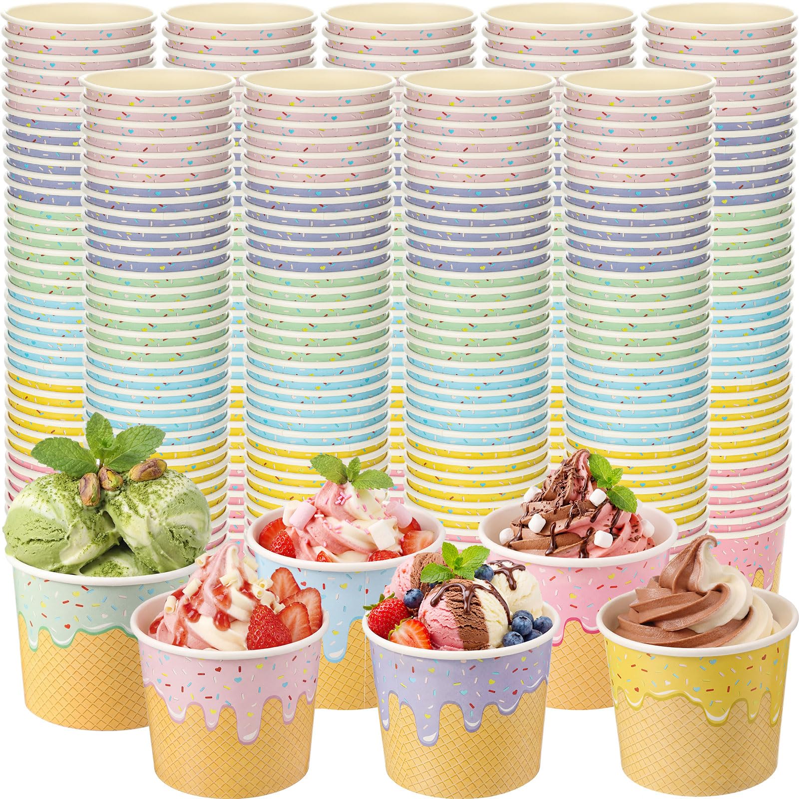 240 Pcs Ice Cream Bowls Paper Ice Cream Cups 4/6/8 oz Containers Bulk 6 Colors Disposable Sundae Bowls for Dessert Frozen Yogurt Birthday Summer Baby Shower Party Bar Supplies (4 oz)