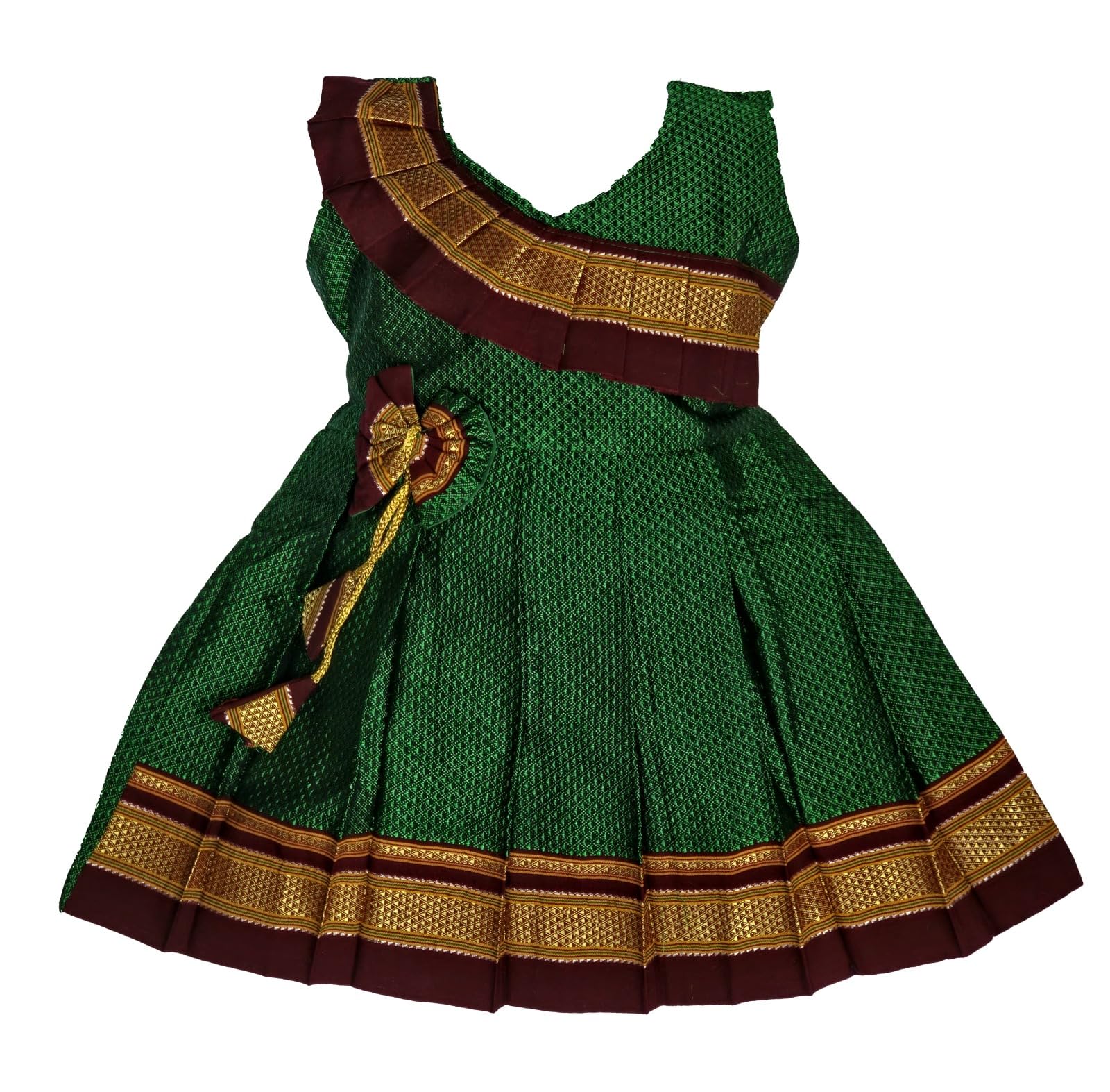 LEMON BERRY Girl's New Traditional Ethnic Wear Reshim Cotton Khan Side Freel Flower Frock-image-19