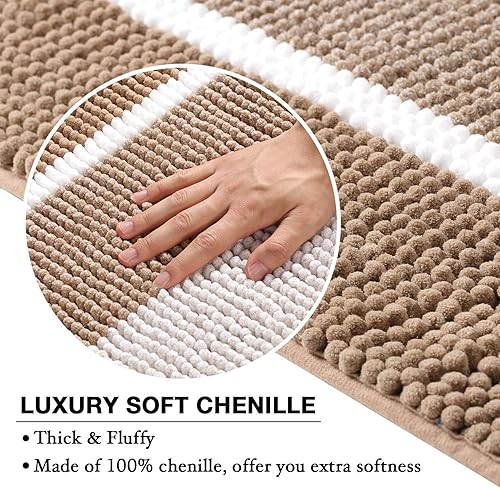 Miniatura 2 de Tapete de baño de felpa de chenilla de microfibra, diseño de rayas degradadas, ultrasuave, lavable, tapete de baño