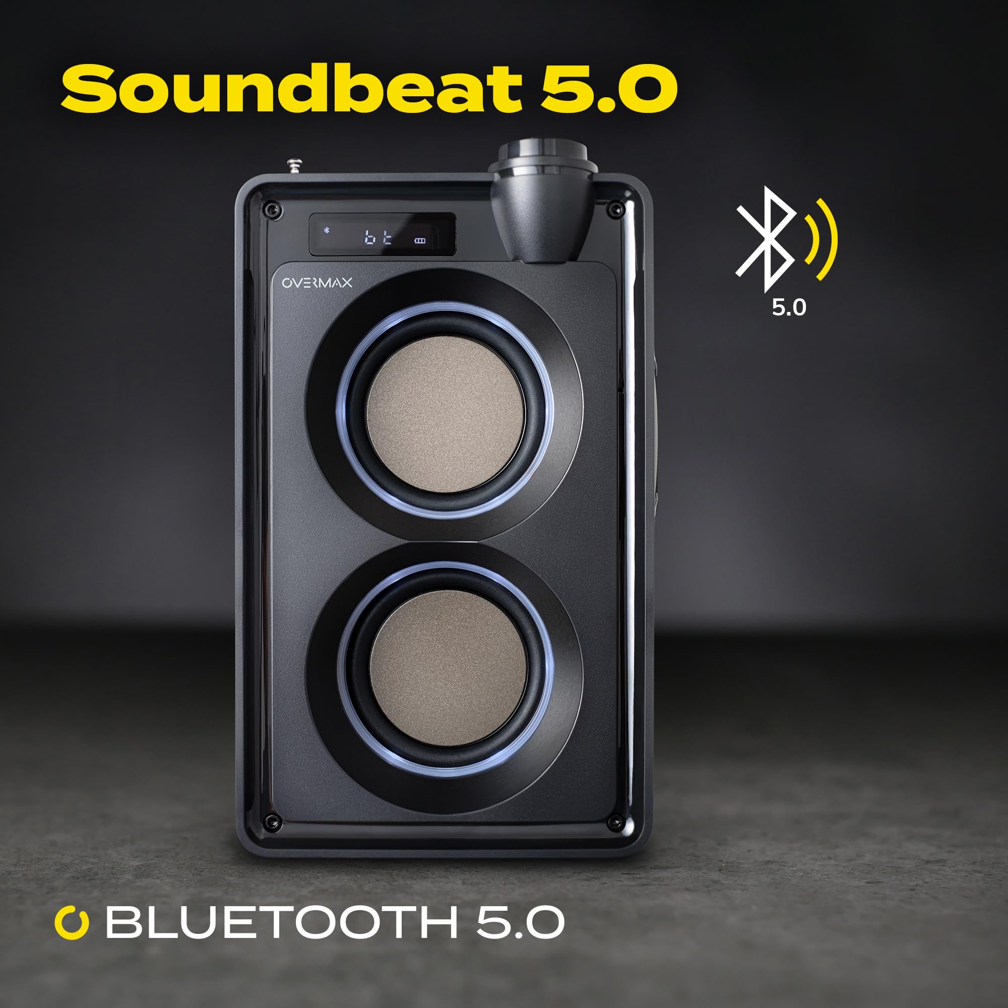 Overmax Soundbeat 5.0 Bluetooth-luidspreker Draagbare Bluetooth-luidspreker met 20W stereogeluid, met FM-radio USB Micro SD AUX 3.5mm krachtige bas, karaoke, LED, afstandsbediening, batterij tot 8 uur Overmax Soundbeat 5.0 Bluetooth-luidspreker Draagbare Bluetooth-luidspreker met 20W stereogeluid, met FM-radio USB Micro SD AUX 3.5mm krachtige bas, karaoke, LED, afstandsbediening, batterij tot 8 uur