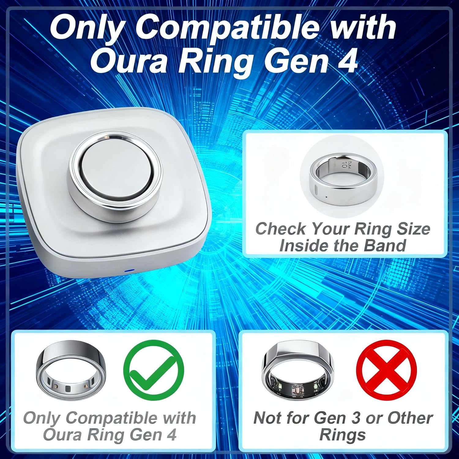 Smart Ring Charger Compatible with Oura Ring Gen 4, Size-Specific Replacement USB-C Fast Charger with Safe Temperature Control （Size 11）