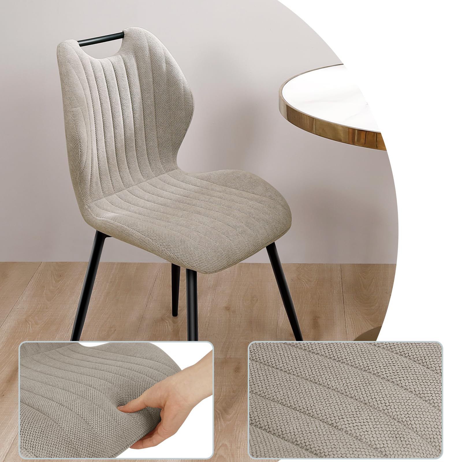 WAFTING Lot de 6 Chaises de Salle à Manger, Rembourrées, avec Dossier Haut, en Tissu et Pieds en Métal Laqué Noir, pour Salle à Manger, Chambre à Coucher et Réception, Kaki