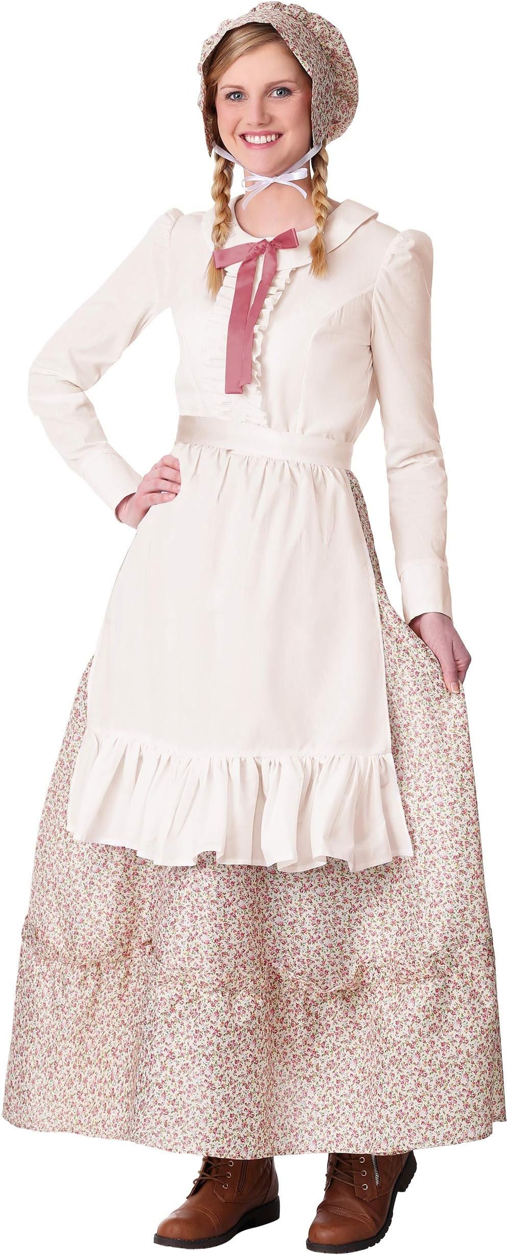 Pioneer Woman Costume Women's Pioneer Dress, Bonnet, Apron Small White
