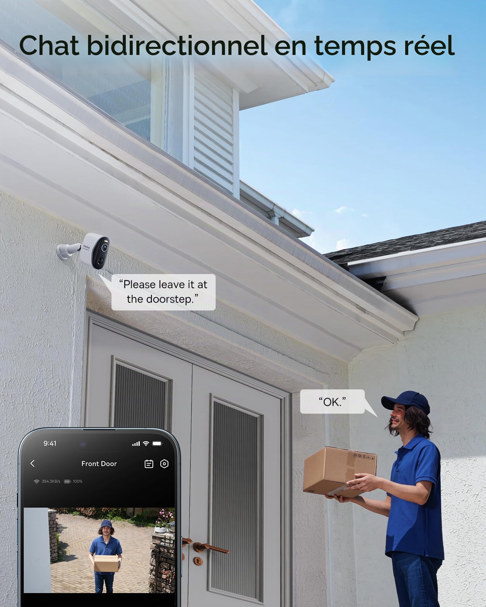 Baseus Caméra de sécurité extérieure sans Fil avec clarté 2K, sans Frais mensuels, Stockage Local Extensible de 16 to, autonomie de la Batterie de 210 Jours, projecteur et Alarme, Fonctionne avec