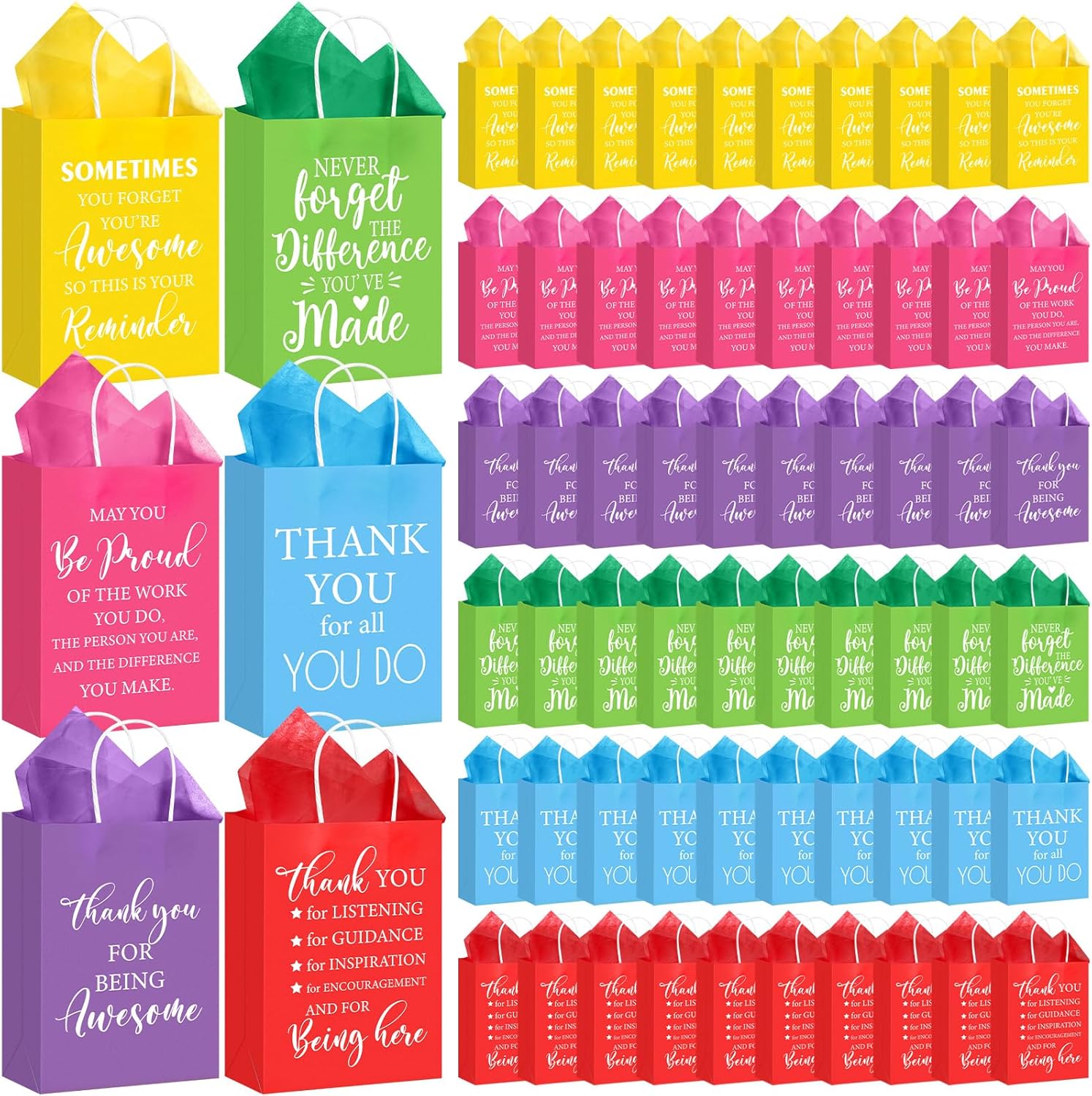 Feifeiya 60 Pack Employee Appreciation Gift Bags Bulk Thank You Paper Bags with Handle and Tissue Paper for Coworker Team Staff Teacher Nurse Volunteer Party Favors(Kraft Color,Appreciation)