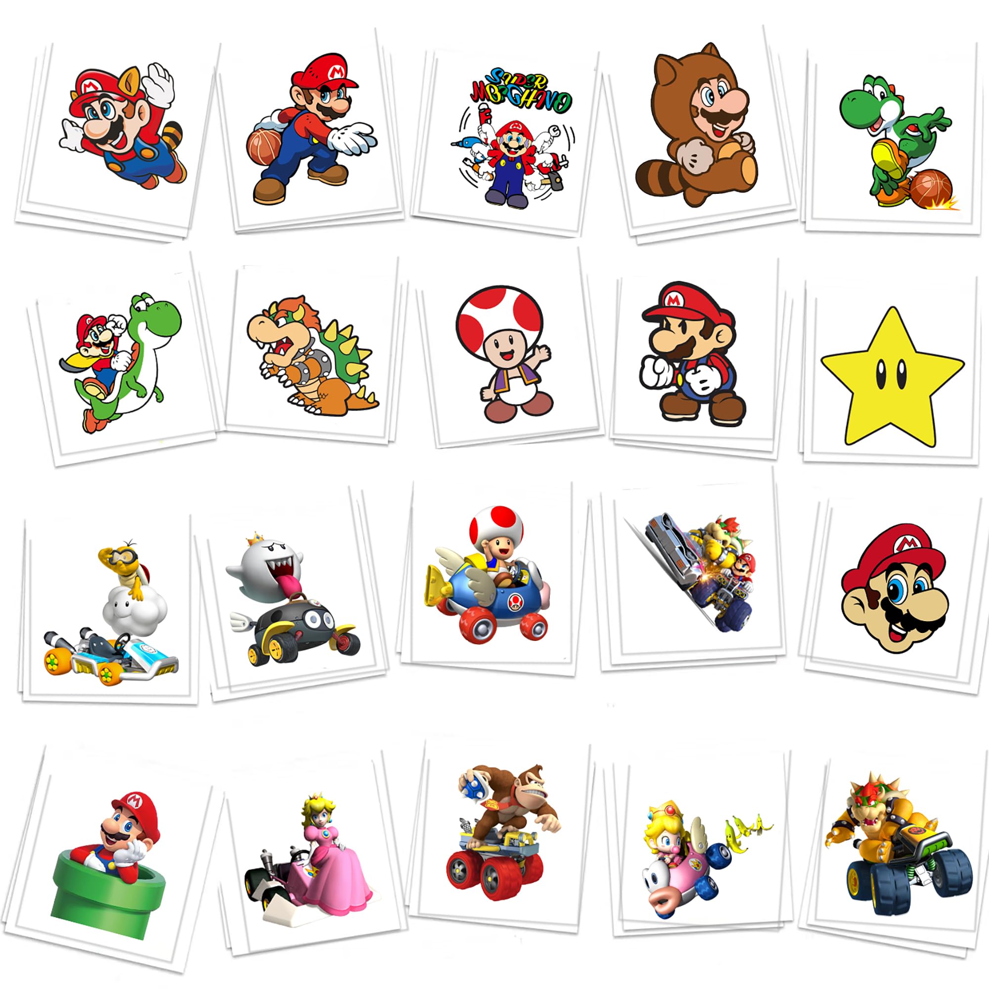 60 Pcs Cartoon Temporary Tattoos for Kids, Children's Temporary Tattoo Toys, DIY Sticker Arts, Mario Birthday Party Supplies Decorations Party Favors