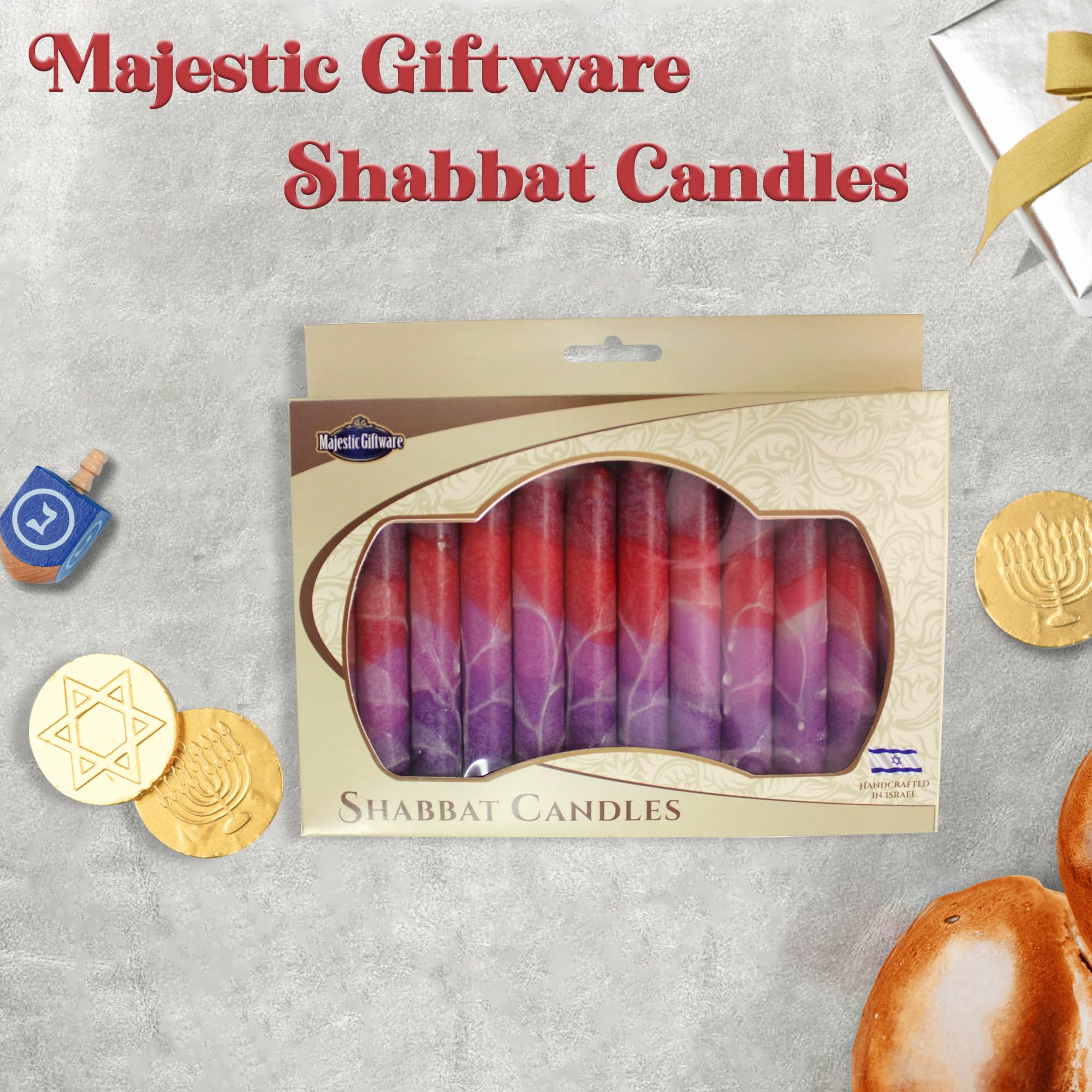 Majestic Giftware Candele Shabbat Safed | Confezione 12 Pezzi | Antigoccia Fatte A Mano | Bianco Turchese Marrone