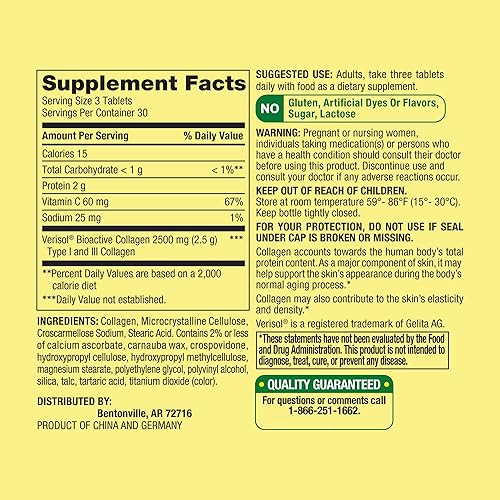 Miniatura 4 de Revitaliza la elasticidad de tu piel y logra una tez radiante con las tabletas de colágeno + C altamente absorbibles de Spring Valley, 2,500 mg, 90