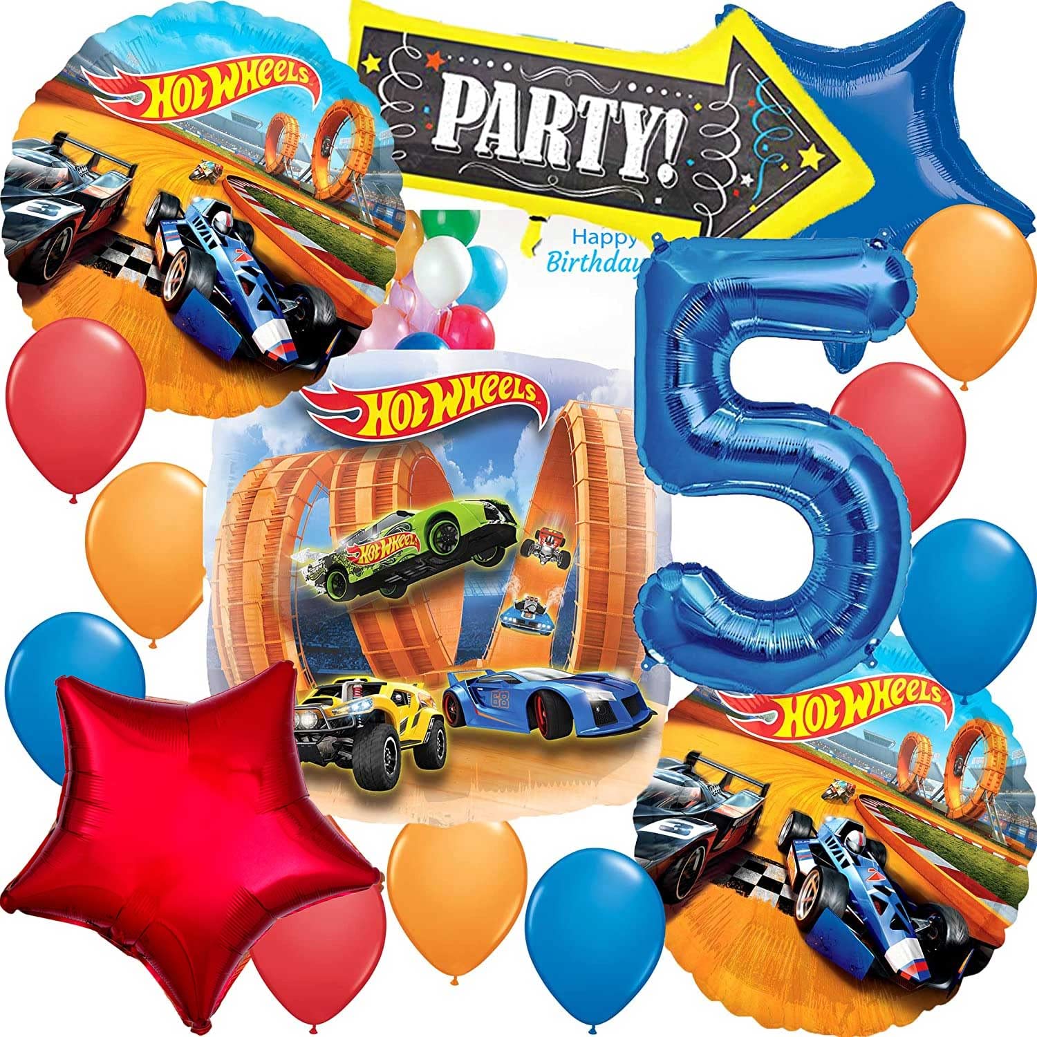 AnagramLicensed Birthday Balloons, Intended for Hot Wheel Theme Collection, Party Accessory, Multicolor, 5th Birthday