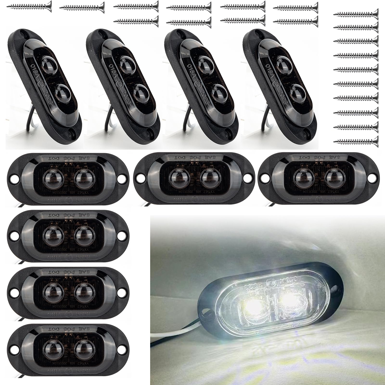 10PCS Luci di Posizione Laterali LED 12-24V - Luci Indicatrici per Rimorchio Angolo Posizione 3000k Luci di Avviso Universali Impermeabili per Camion Roulotte Roulotte Autobus Auto (Bianco) | Luci di posizione universali, impermeabili, 65 mm, per roulotte
