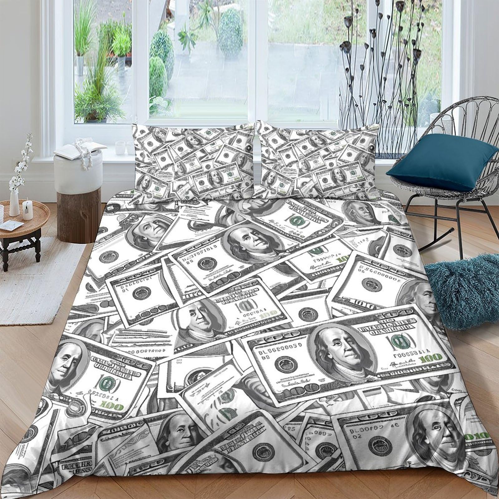 Ctjqhvkz Style-2 3D Printed Money Pattern Fitted Sheet Microfiber Anti-Slip Dollar Bill Bed Cover For Bedroom Dorm Mattress Protection Decor Single（135X200cm）