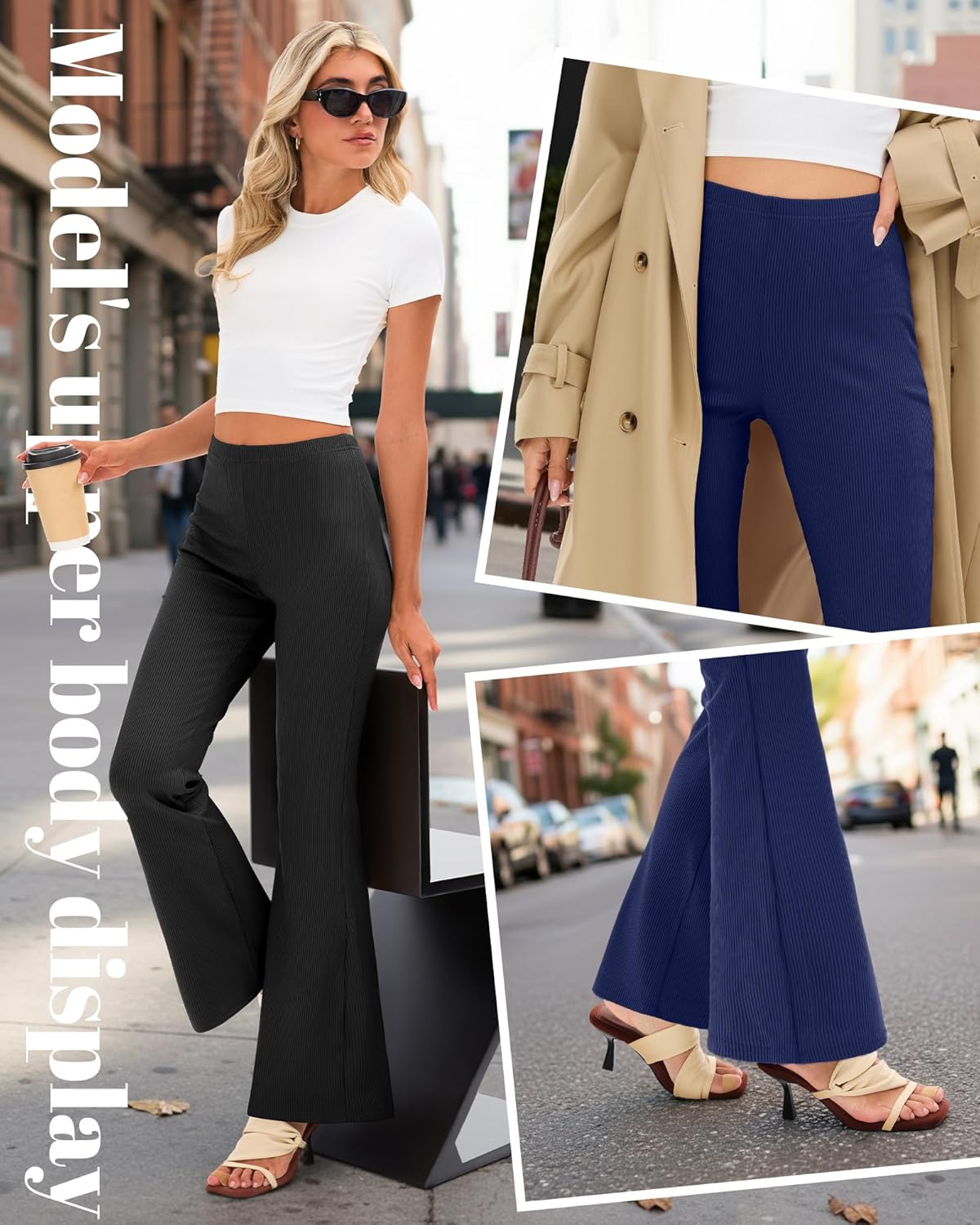 3 Pack Women's Ribbed Flare Yoga Pants High Waist Flare Leggings Casual Bell Bottoms Workout Soft Bootcut Leggings - Image 4