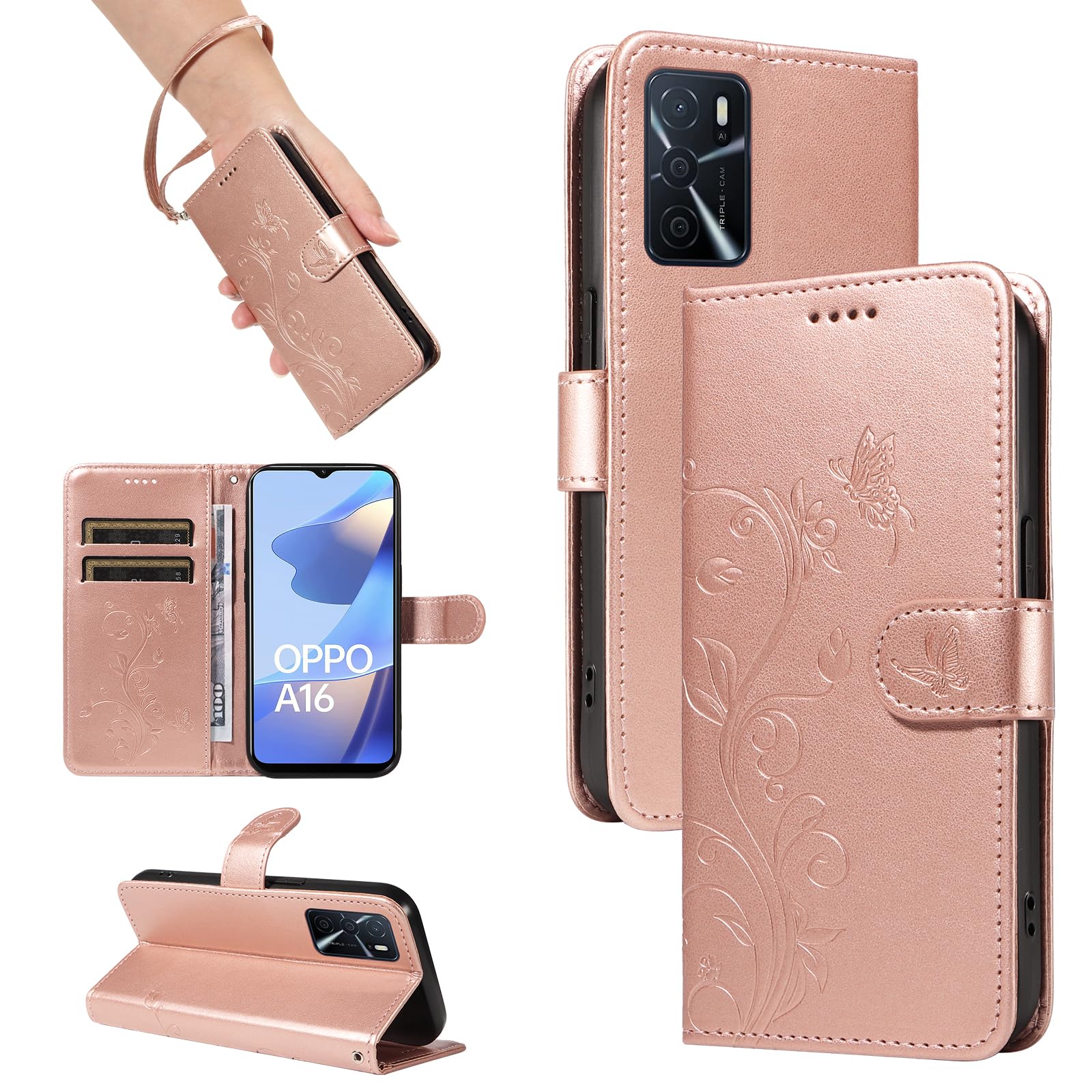DENDICO Cover per Oppo A16 4G / Oppo A16s / Oppo A54s, Premium Portafoglio PU Custodia in PU