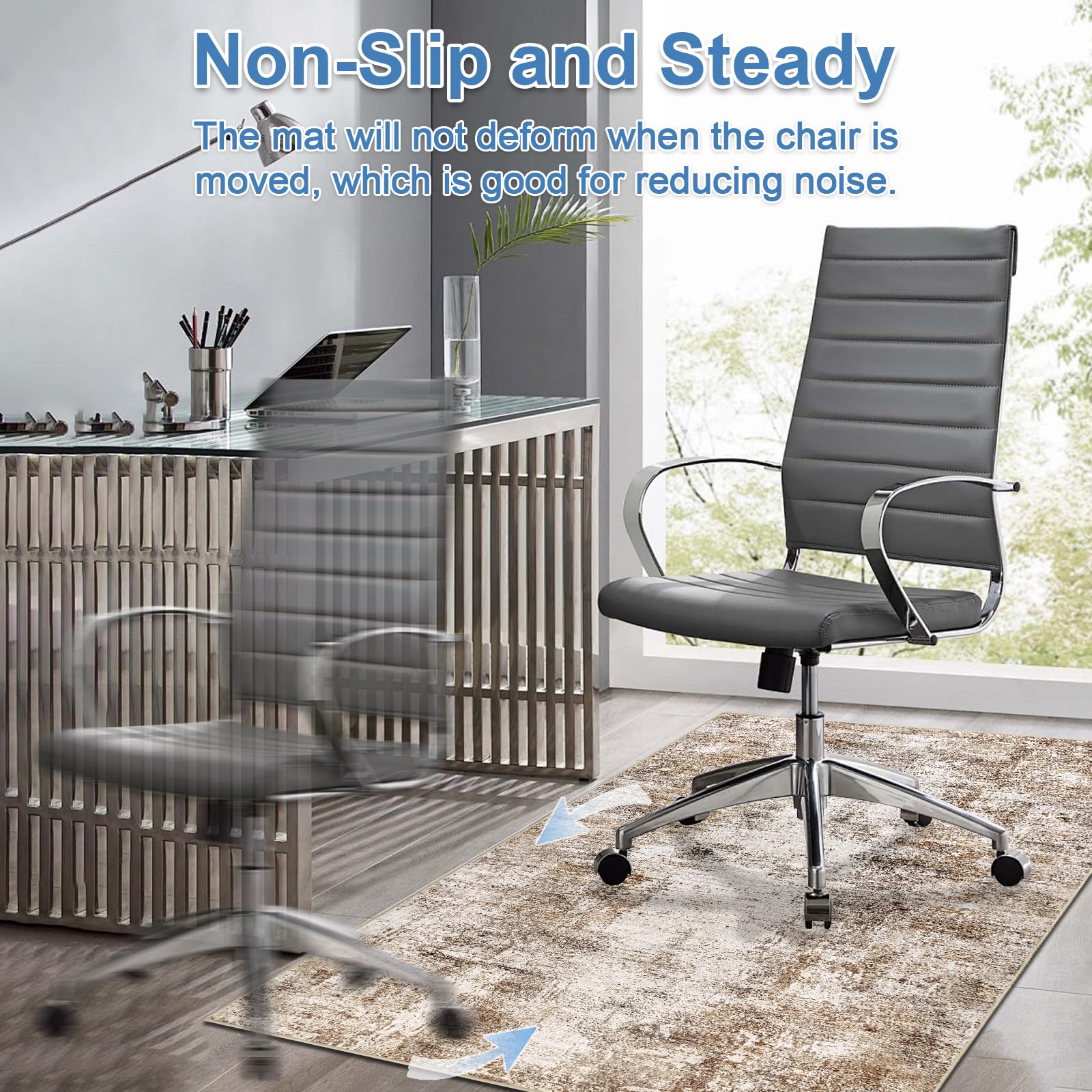 Capslpad Office Chair Mats for Hardwood Floor 90x120cm Non-Slip Modern Abstract Home Multi Purpose Chair Mat Low Pile Floor Protectors Computer Chair Carpet for Tile Laminate Rolling Chair Brown - Image 4