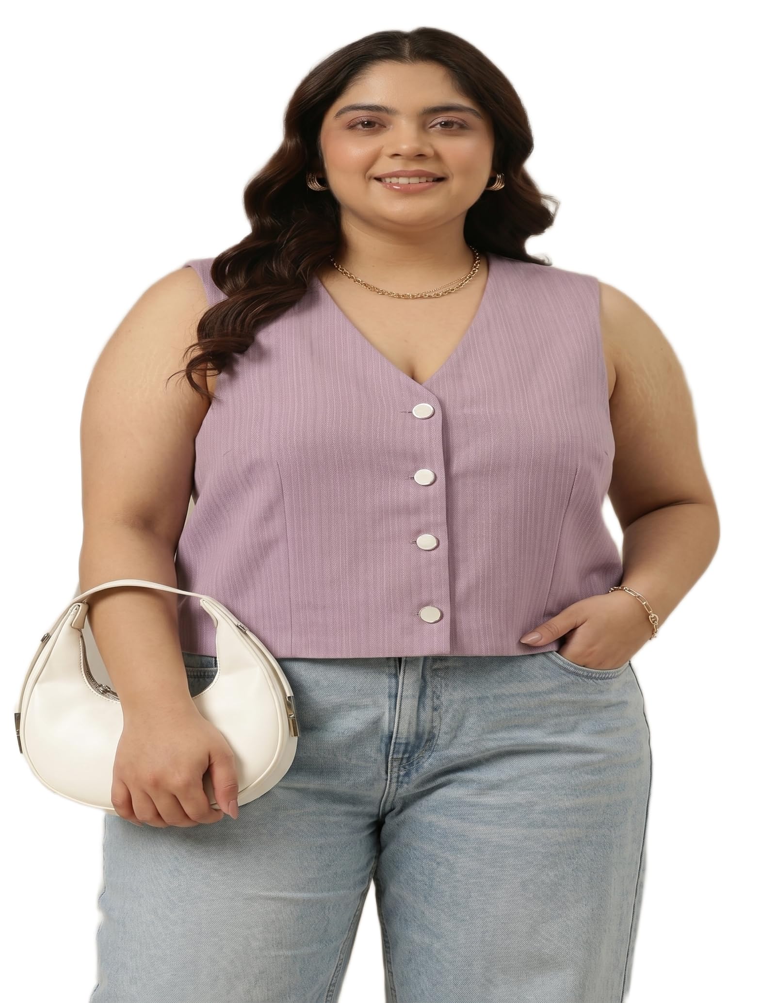 Women's Stylish Lavender Waistcoat Business Casual Sleeveless Blazer Vest-image-40