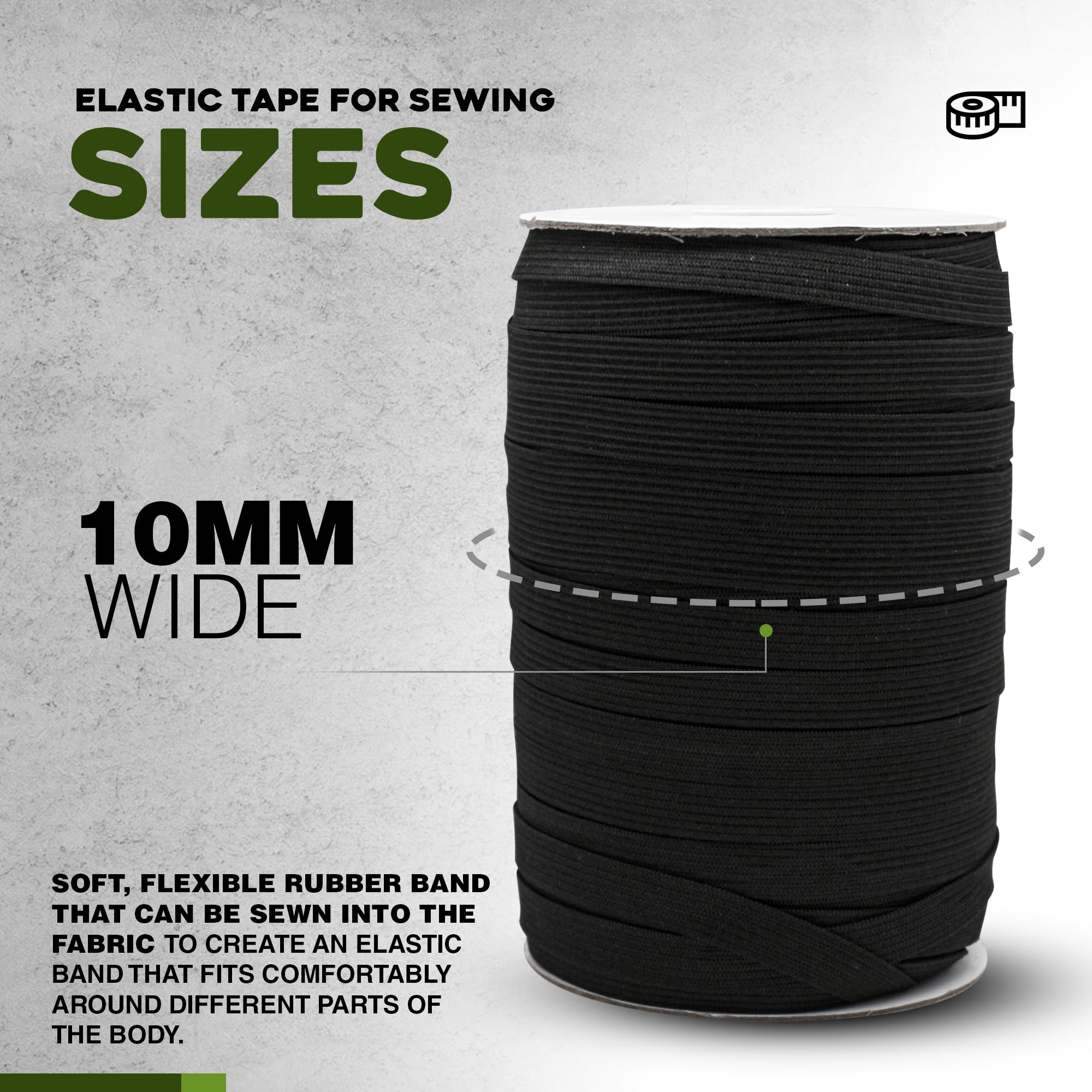 Elastico Per Cucito Nero - 50 Metri, 10 Mm, Poliestere E Gomma - Foto 3