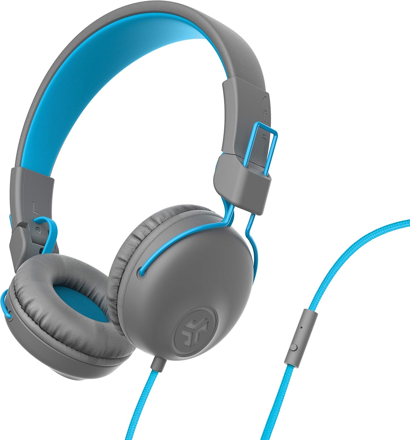 JLab Studio On-Ear Headphones, Wired Headphones, Gray/Blue, Tangle Free Cord, Ultra-Plush Faux Leather with Cloud Foam Cushions, 40mm Neodymium Drivers with C3 Sound JLab Studio On-Ear Headphones, Wired Headphones, Gray/Blue, Tangle Free Cord, Ultra-Plush Faux Leather with Cloud Foam Cushions, 40mm Neodymium Drivers with C3 Sound