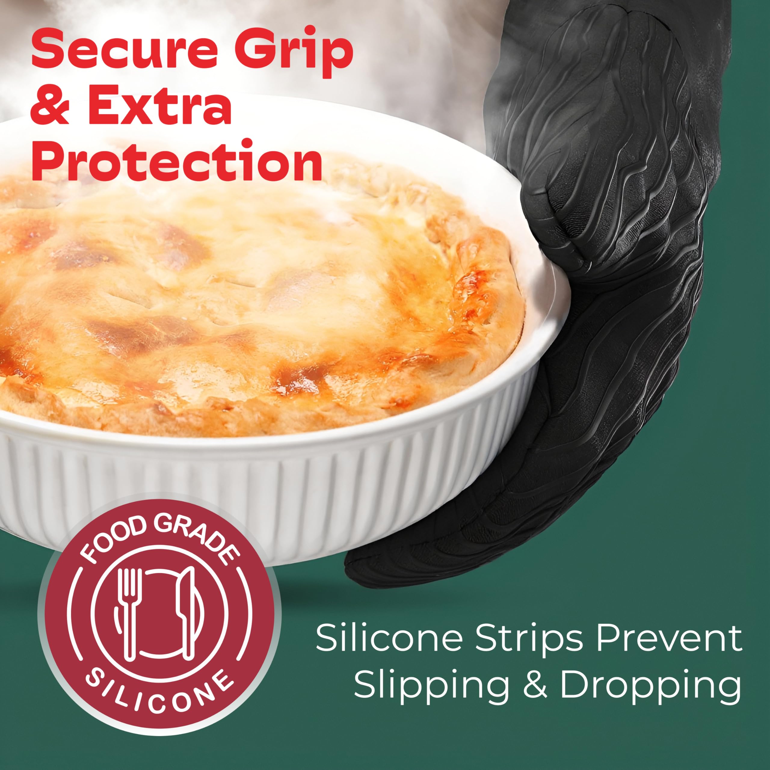 Guanti da forno, con resistenza al calore del silicone e flessibilità del cotone, riempimento in cotone riciclato, fodera in spugna, coppia resistente al calore 480 F (Nero)