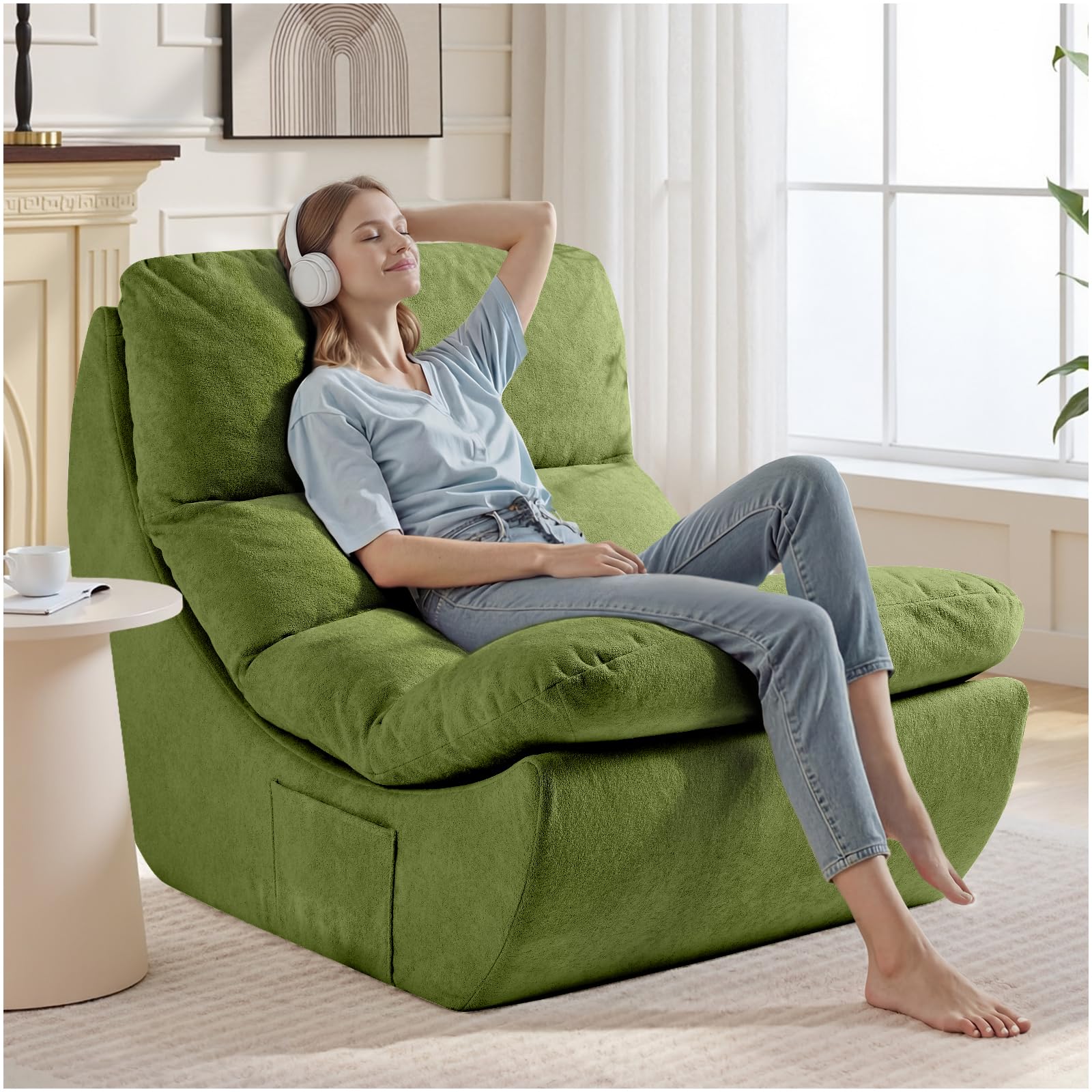 Pouf a sacco senza ossa, sedia da lettura, bean bag, memory foam, divano a 1 posto, divano lazy per leggere, soggiorno e camera da letto, nessun montaggio necessario, verde