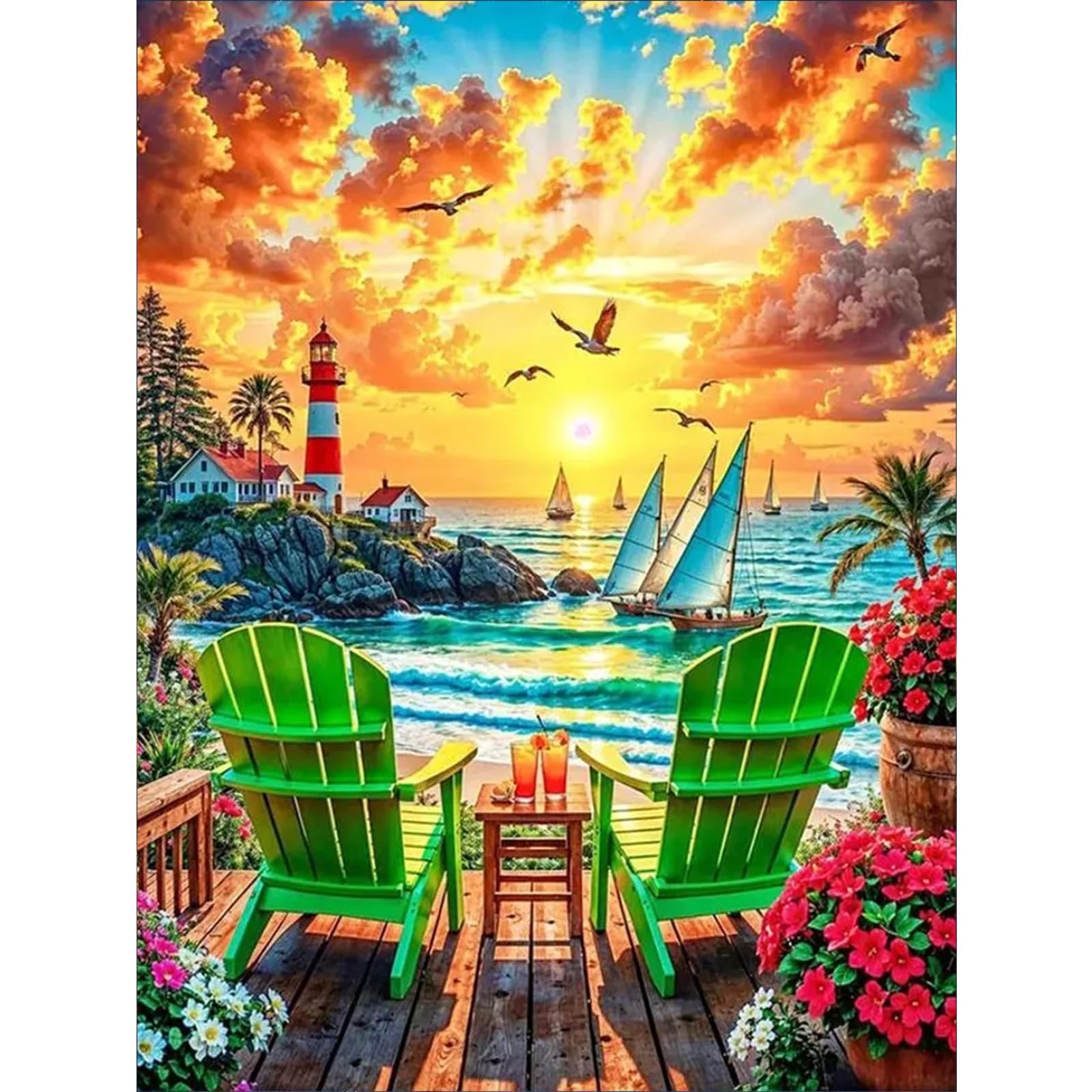 Diamond Painting Erwachsene Sonnenuntergang - 5D Diamant Painting Bilder Erwachsene Meer, DIY diamant painting FüR Geschenk Haus Dekoration 30 x 40 cm