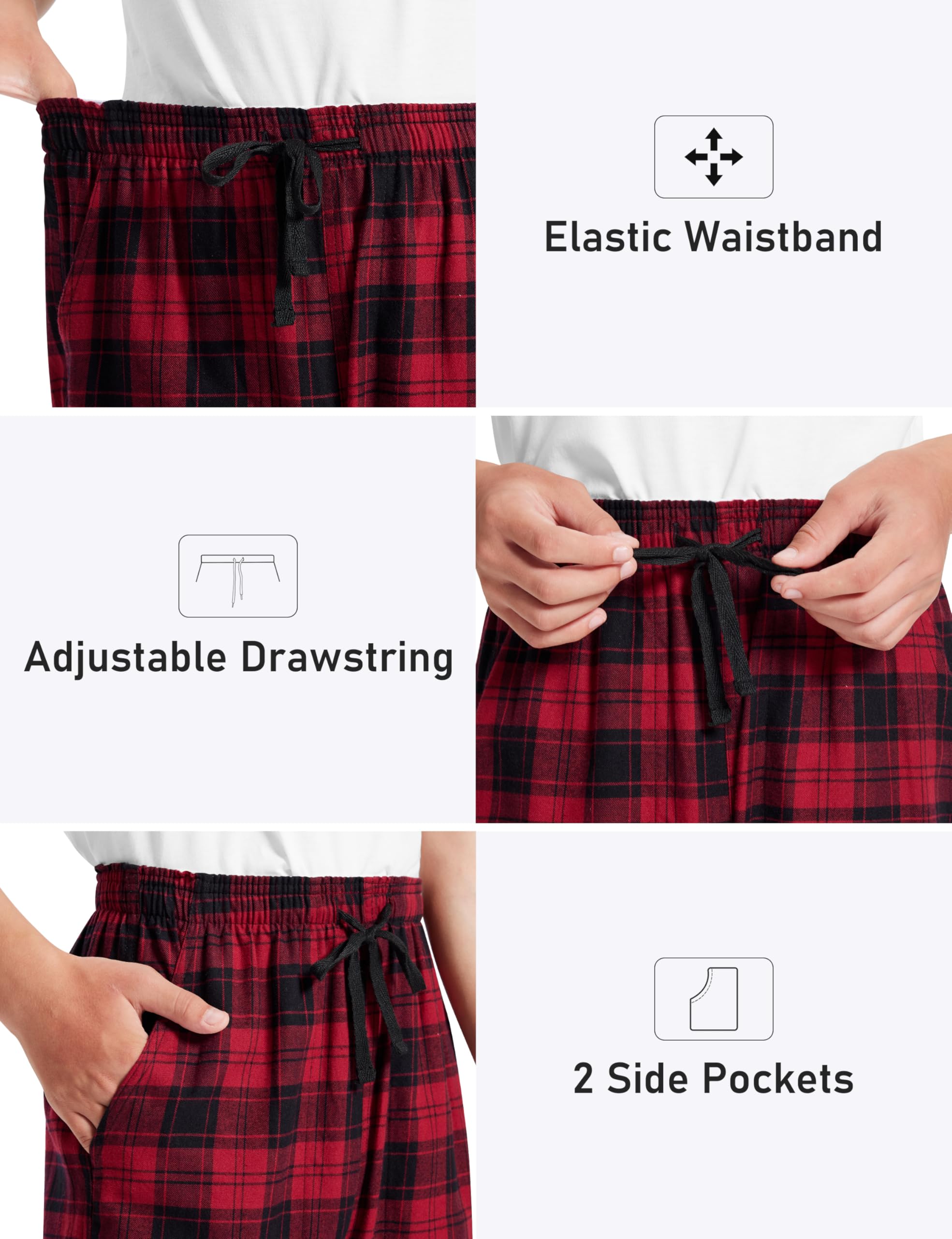 MoFiz Garçon Pantalon de Pyjama Coton à Carreaux Fille Chaud Vêtements de Nuit Décontractés avec Poches pour Enfants 7-18 Ans