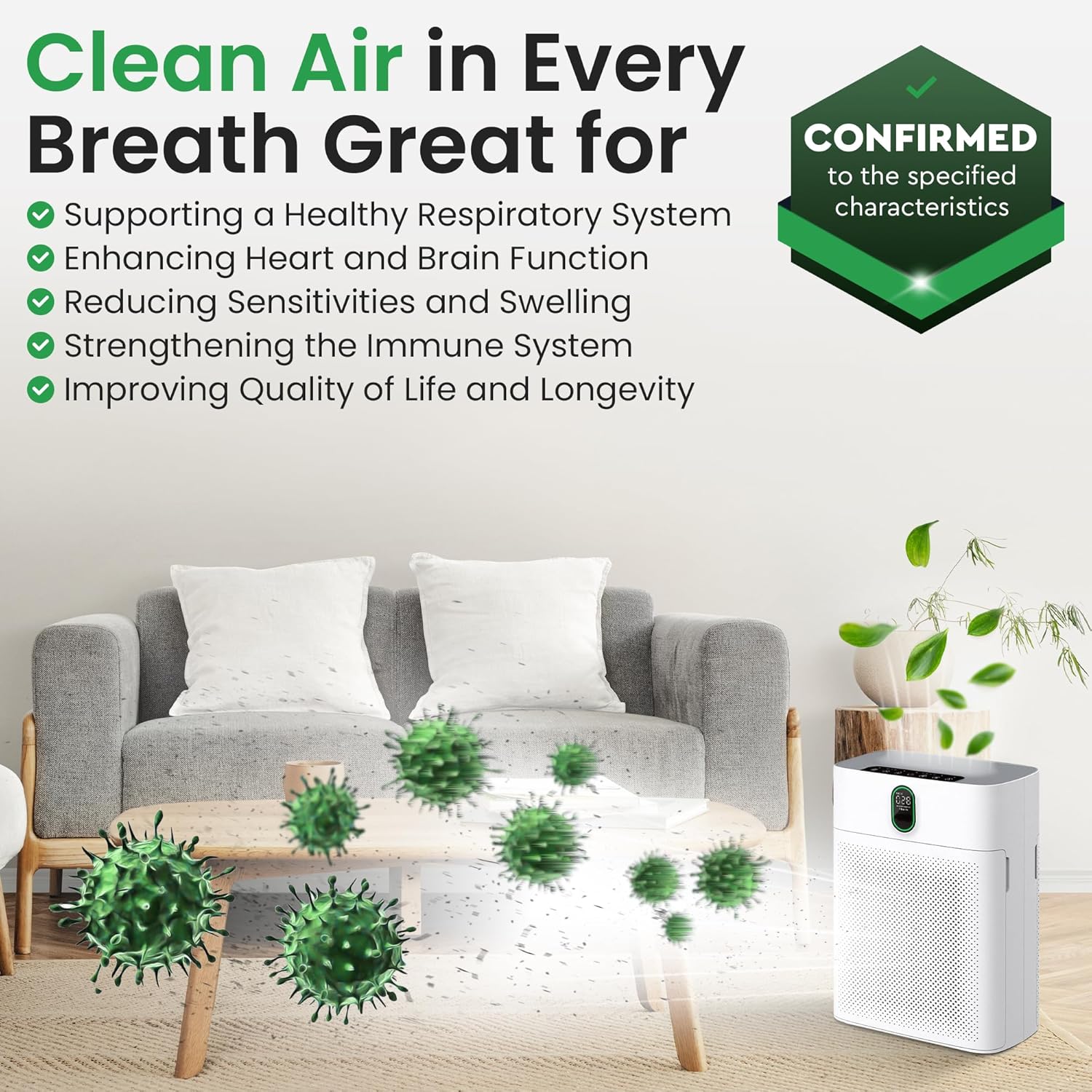 4 Pack Air Purifier Replacement Filter HY4866 Compatible with MORENTO, WESTHEY HY4866, YIOU M1 - True HEPA Filter, 4 Stage Filtration, Original Carbon & Silver Technology - Green - Image 7