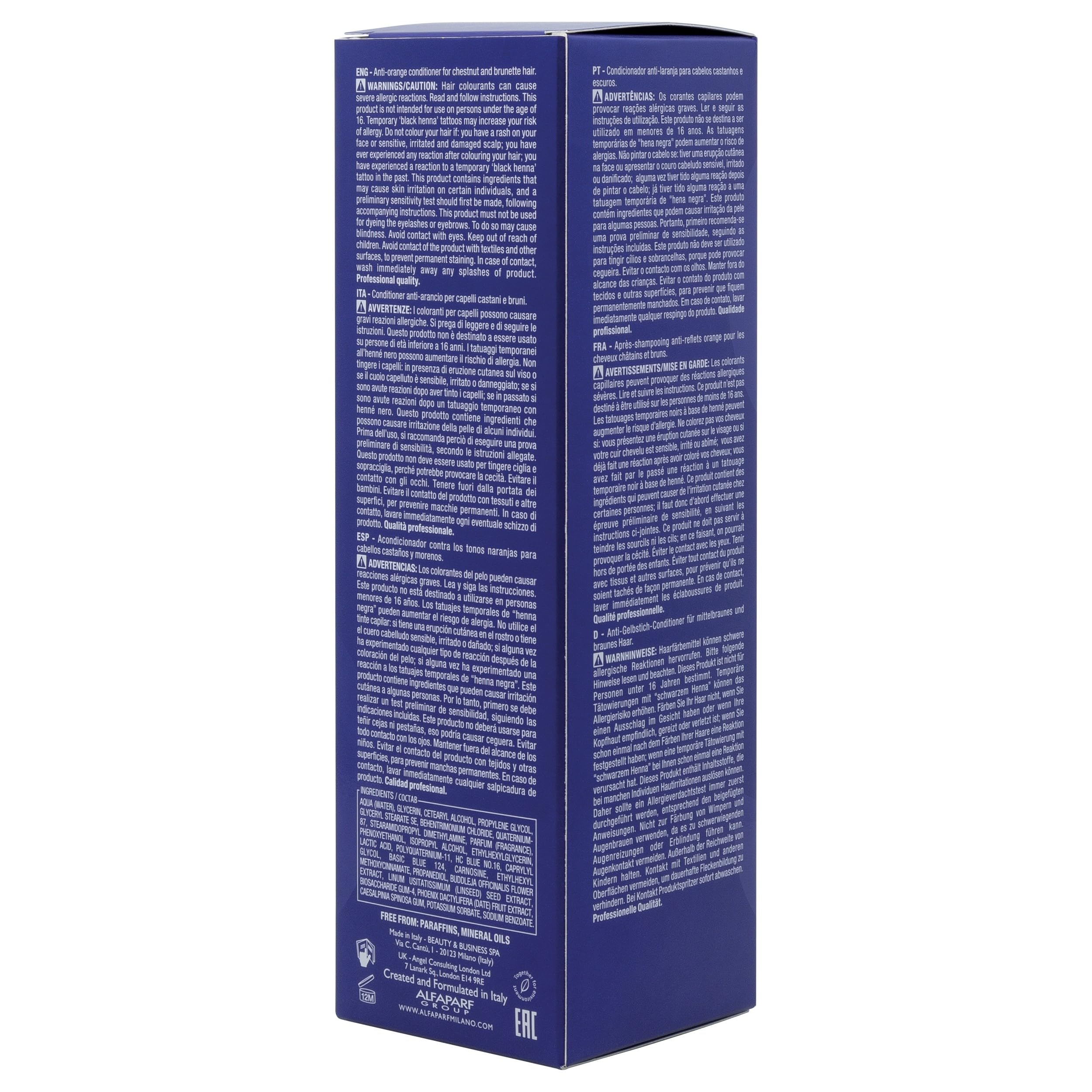 Alfaparf Milano Semi Di Lino Anti Orange Blue Conditioner Brown, Chestnut & Dark Hair - Color Safe Conditioner for Damaged Hair - Sulfate & Paraffin Free (6.76 oz / 200 ml)