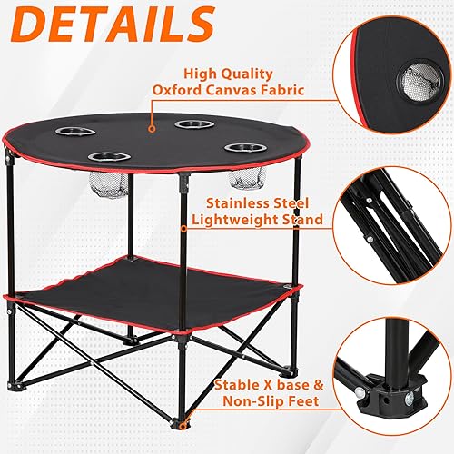 Miniatura 6 de ZENY Mesa de picnic plegable portátil para acampar al aire libre con 4 portavasos y bolsa de transporte, mesas plegables portátiles plegables para