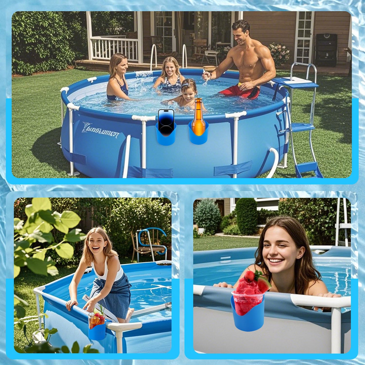 4 Stück Pool Getränkehalter für Poolrand, Pool Zubehör für Getränke, Poolrand Halter, Becherhalter Pool, Hängehalter für Schwimmbäder,Pool Gadgets,Pool Tisch,für Bier,Glas,Cocktailglas, Handy