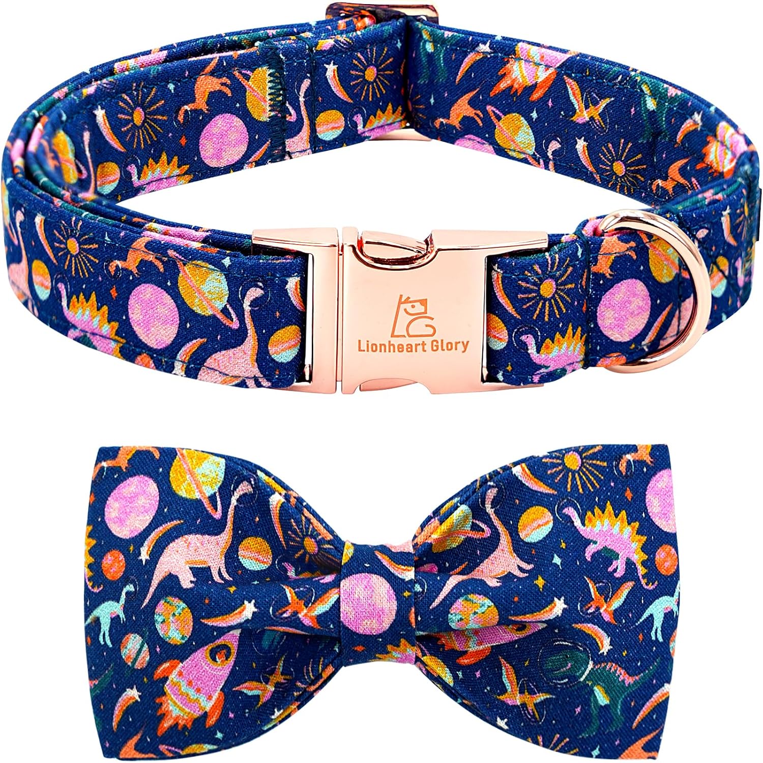 Lionheart glory Dog Bow Collar Dinosaurs Pattern Cute Collars for Small Dogs,Soft Duty Adjustable Dog Collar with Bowtie Spring Summer Puppy Collars Bows Pet Gift