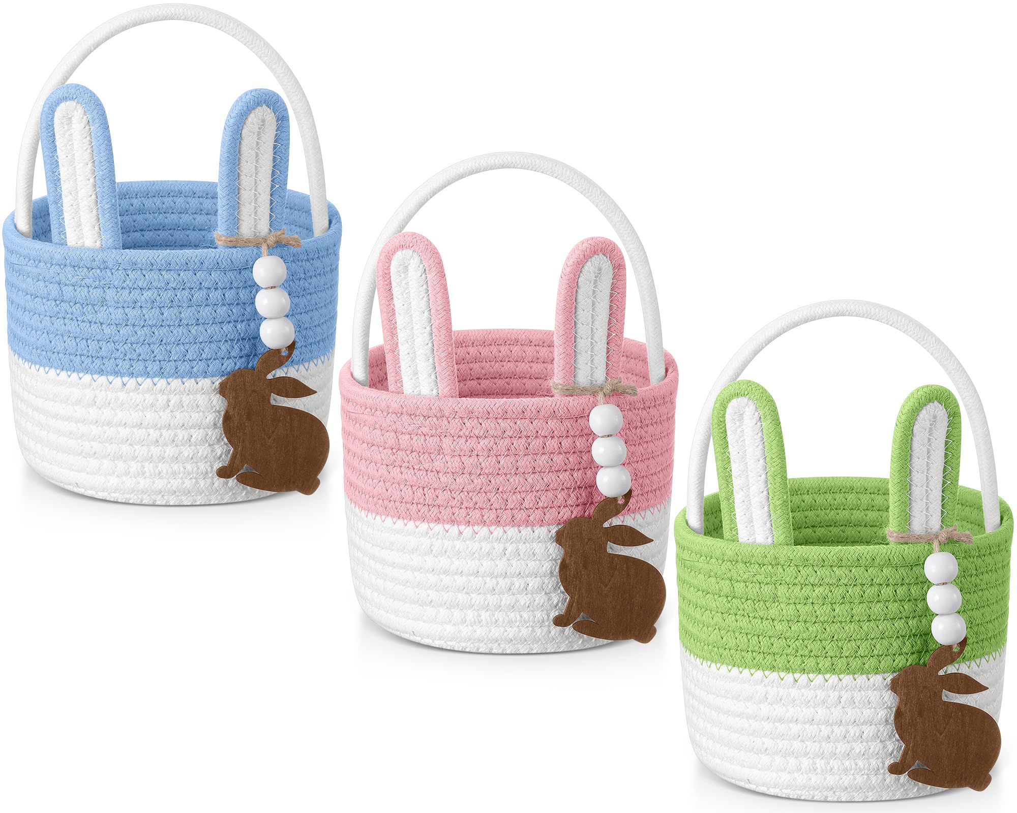 Amazon.com: Wonderjune 3 Set Easter Baskets Easter Bunny Basket with ...