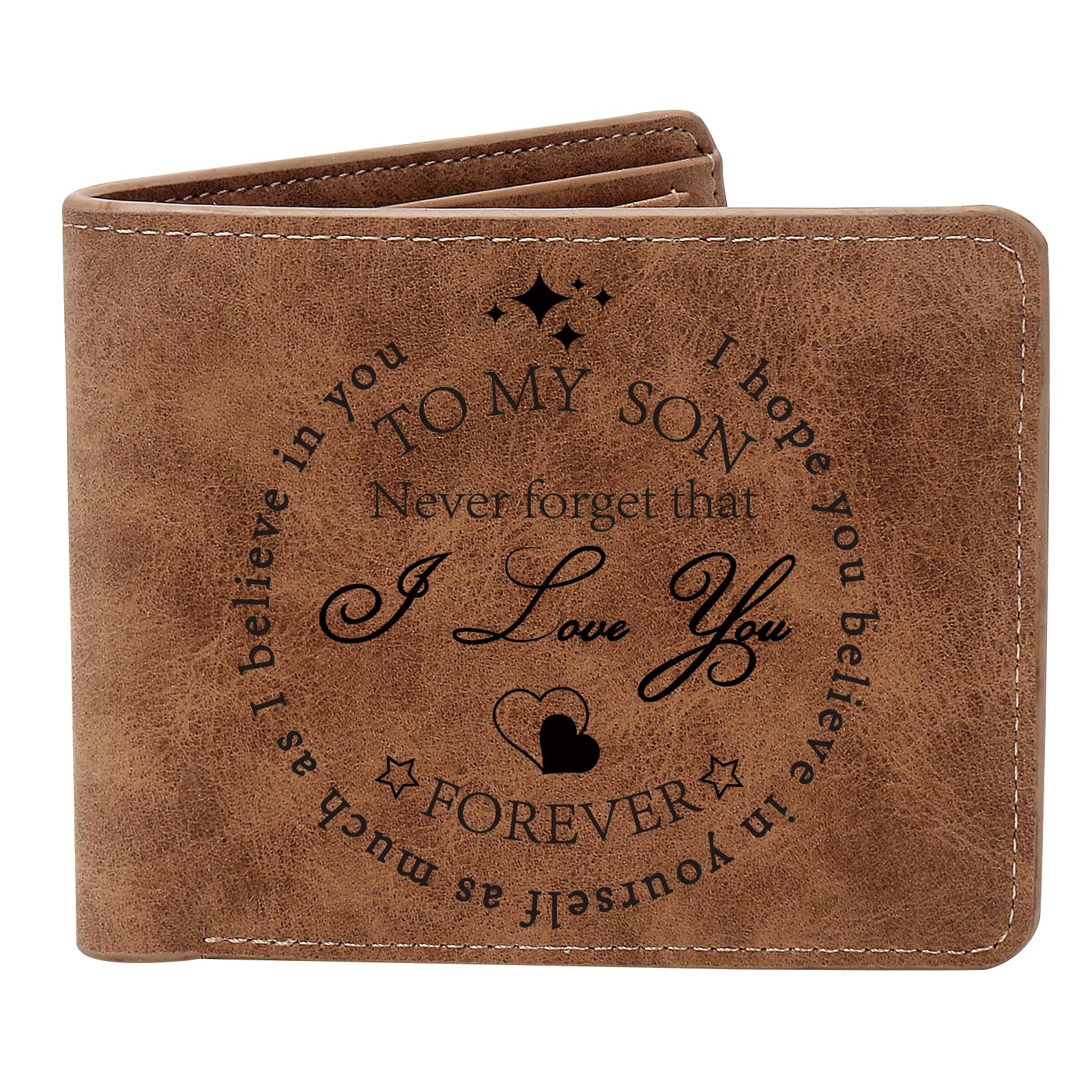 THTCSQ To My Son Gifts,Leather Wallet for Men,Engraved Personalized Leather Wallet,Birthday Christmas Gifts for Son from Mom Dad,Inspirational Gifts