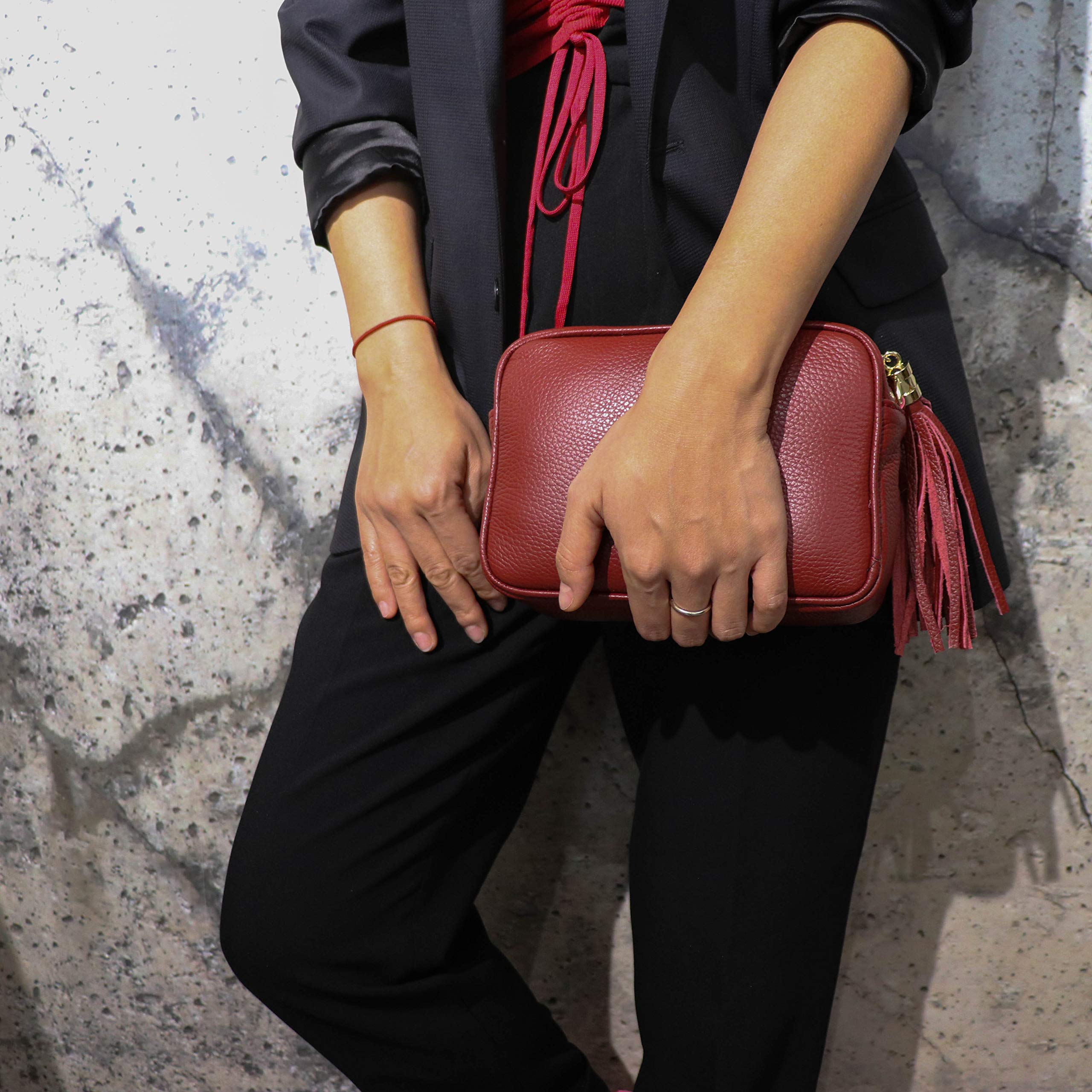 SH Leder Echtleder Umhängetasche mittel kleine Tasche Abendtasche Clutch Crossbody Bag Messenger Handtasche mit Reißverschluss 21x15cm Chiara G209