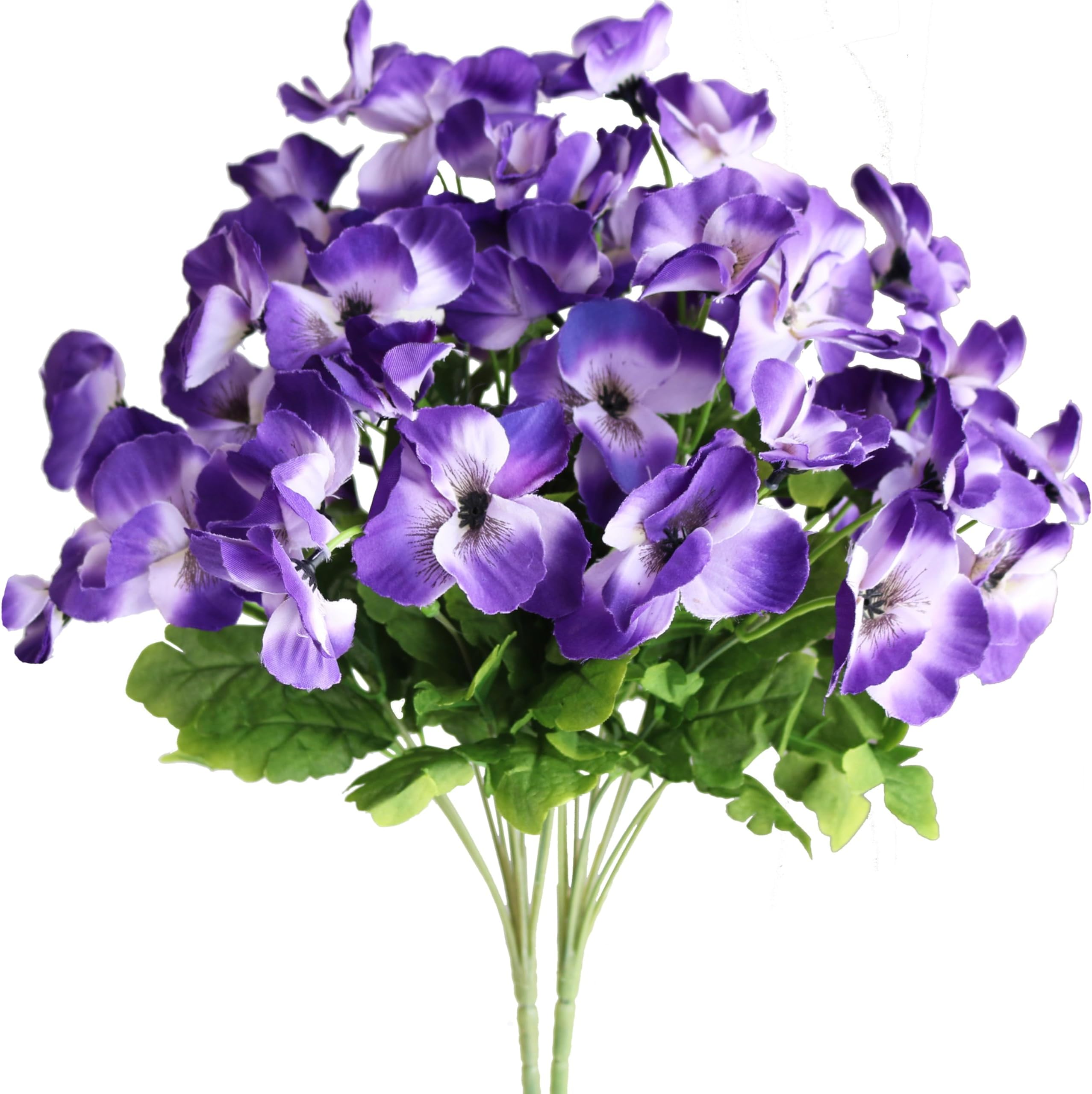 Htmeing 2pcs 10 Heads Artificial Pansy Orchids Bushes Flowers Home Office Wedding Decoration (Purple Blue)