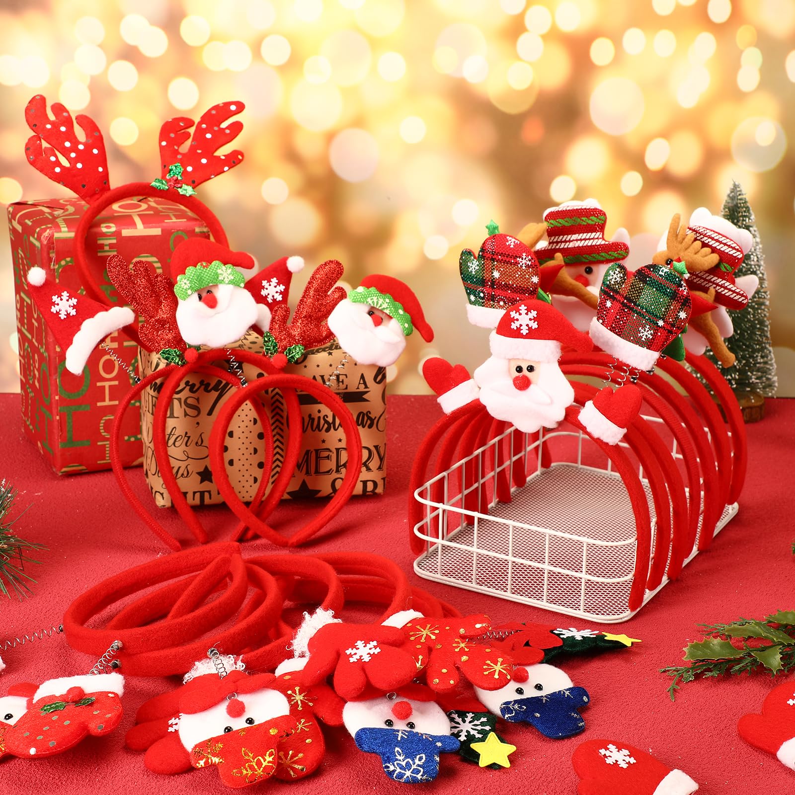 Giegxin Lot de 48 bandeaux de Noël pour les vacances, serre-tête en bois de renne, serre-tête de Père Noël, étoiles, sapin de Noël, chapeau de Noël pour femme, accessoires de fête de Noël