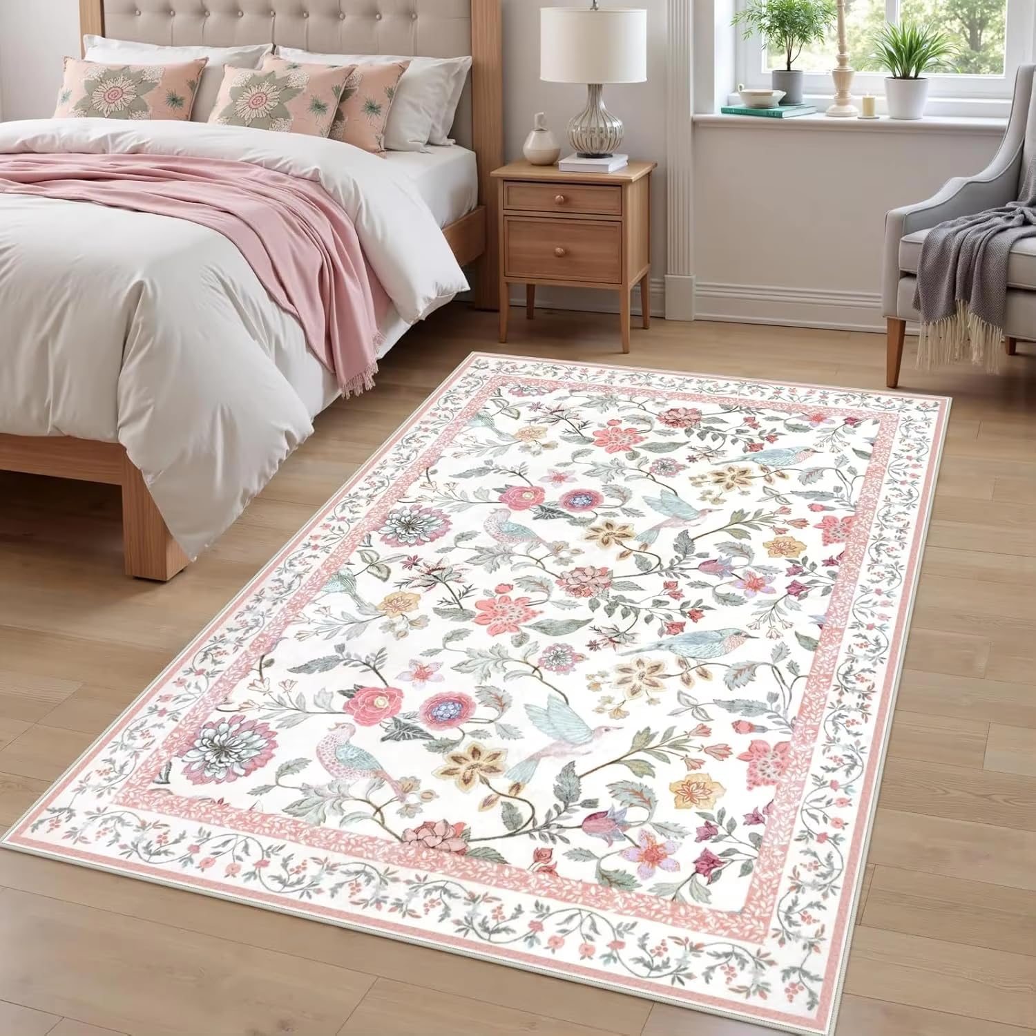 Tapis rétro floral antidérapant pour grand salon chic et salle à manger