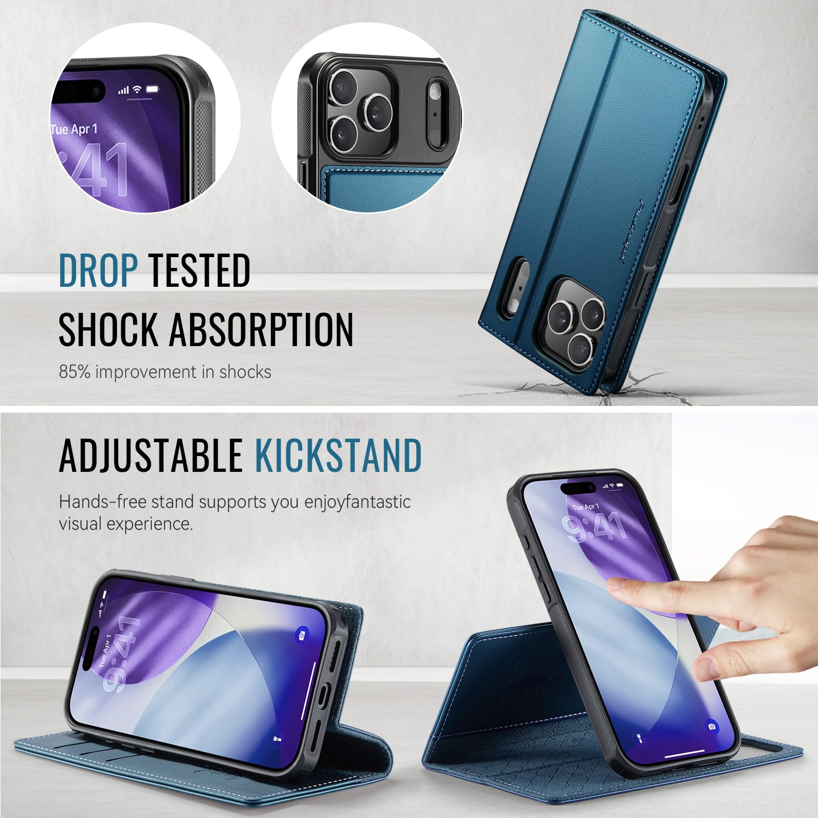 Custodia a portafoglio staccabile per iPhone 17 Pro Max 2 in 1 | Compatibile con Magsafe, magnetico, porta carte di credito con blocco RFID, antiurto, cavalletto, ricarica wireless