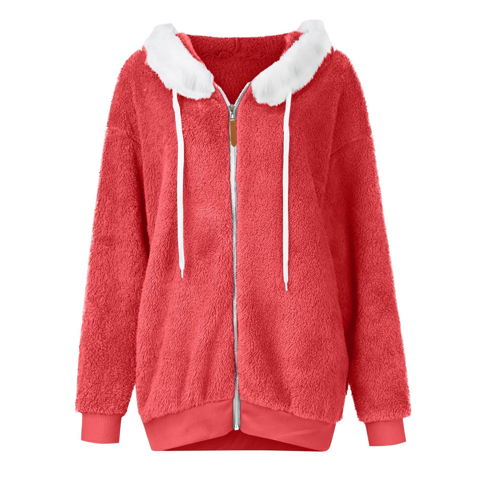 Generisch Fleecejacke Damen Mit Kapuze Winterjacke Damen Warm Teddyjacke