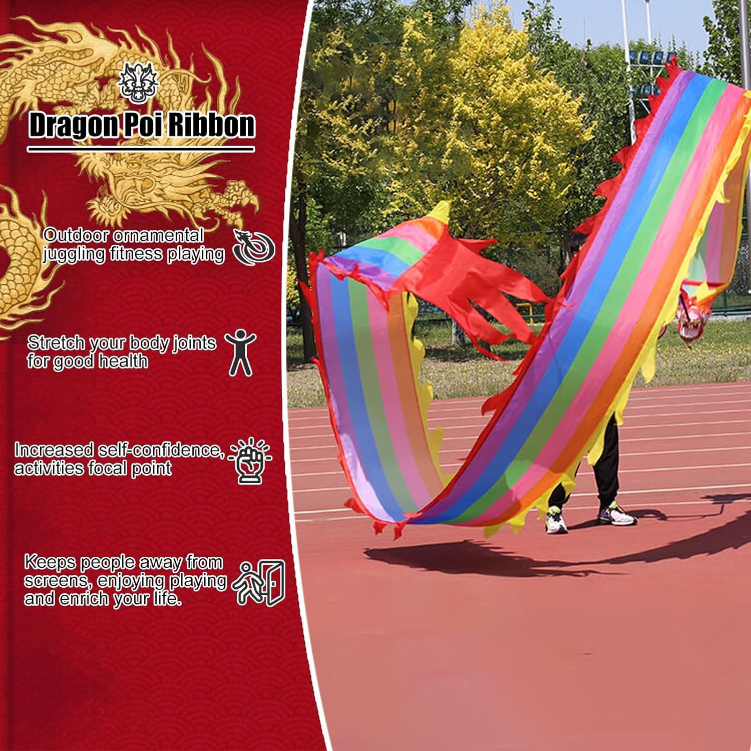 TFG - Ttfd Dancing Dragon Flag, Rainbow Colours, with Header and Travel Bag, Outdoor Sports, Fitness, Parent-Child Games(8 m (26 ft))