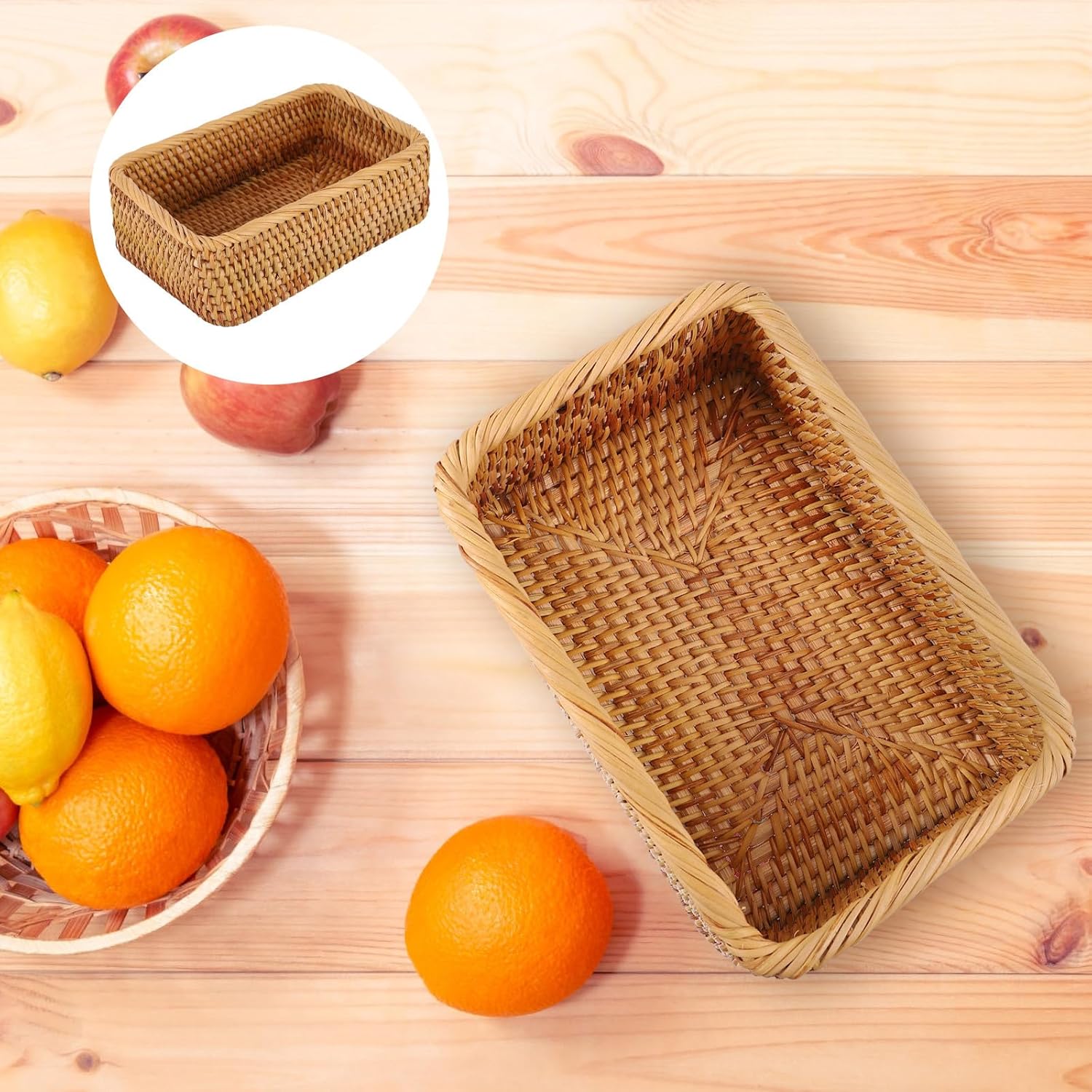 storage basket vanity decor rattan basket makeup pallet desktop decor coffee table tray jewelry showcase Sundries Rattan Toiletries Vegetables Holder with handle Zerodeko