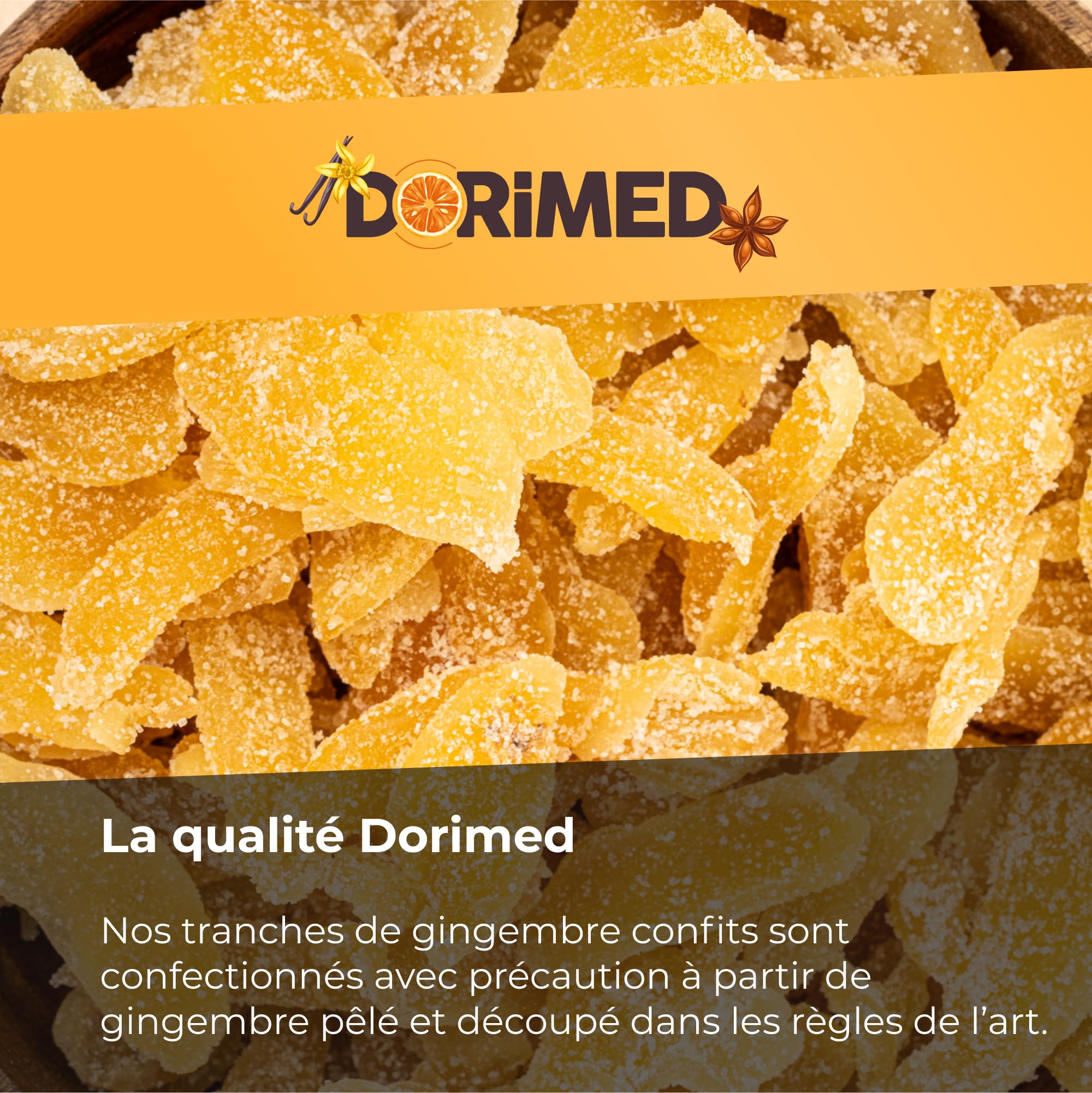 gingembre cristallisé 1 Kg | Gingembre confit en lamelles | Gingembre en Tranches de | Gingembres séchés sucrés | Collation sucrée | IDÉAL pour les recettes | Végétariens et végétaliens | Dorimed