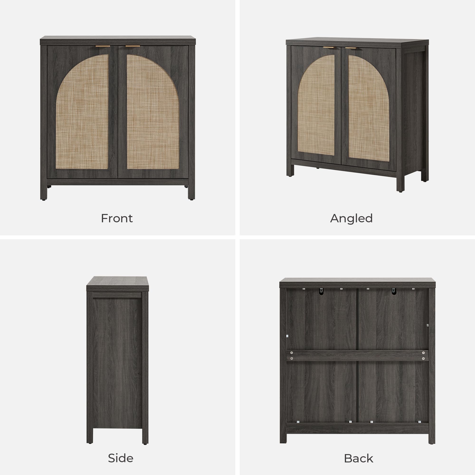 102"W Rattan Buffet Cabinet Set of 3 Arch Doors Boho Media Console Black Oak image 5