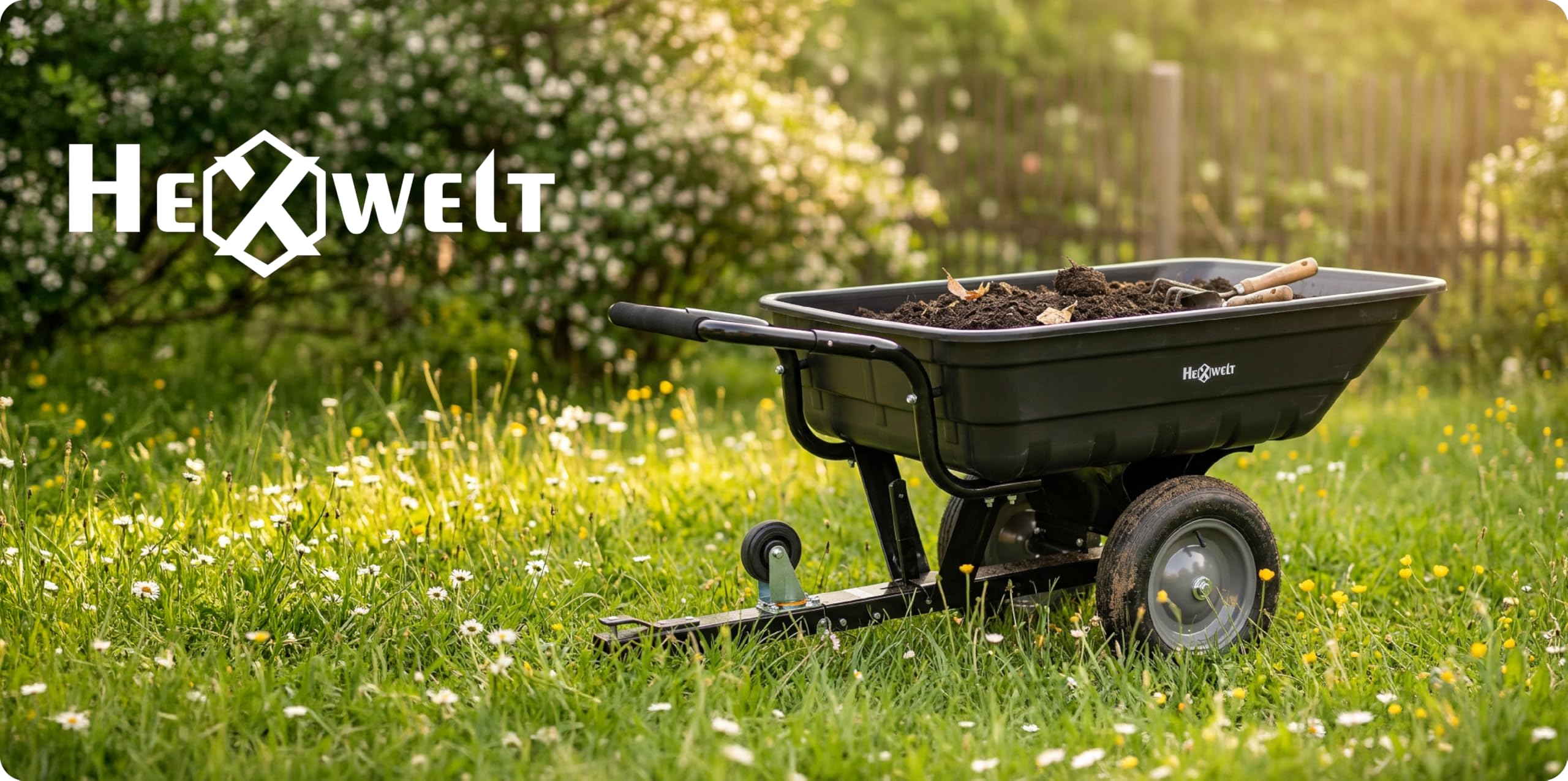Anhänger für Rasentraktor und Quad 200 kg, Gartenanhänger mit ABS-Wanne 200 L, Transportanhänger für Holz, Erde, Laub und Gartengeräte, leichte robuste Gartenkarre, 130 x 77 x 65 cm