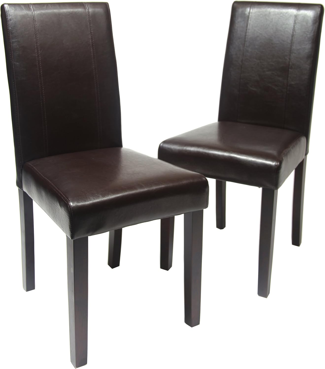 Roundhill Furniture C020BR Urban Style Solid Wood Leatherette Padded Parson Chair, Brown, Set of 2 - Thumbnail 4