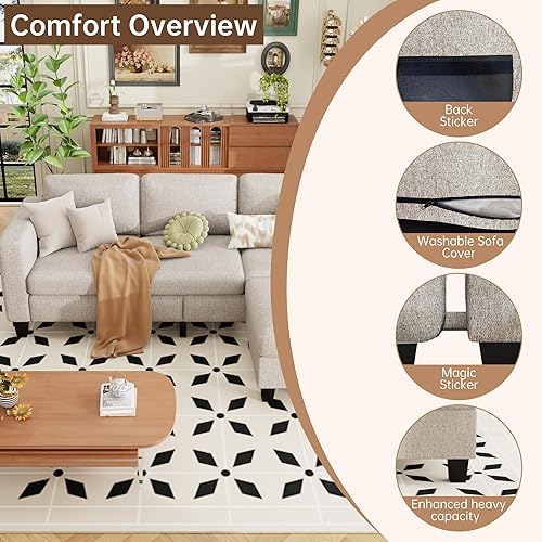 Miniatura 3 de ZeeFu Sofás modulares y modulares para sala de estar, sofá modular en forma de L de 3 plazas de 78 pulgadas con otomana de almacenamiento, moderno