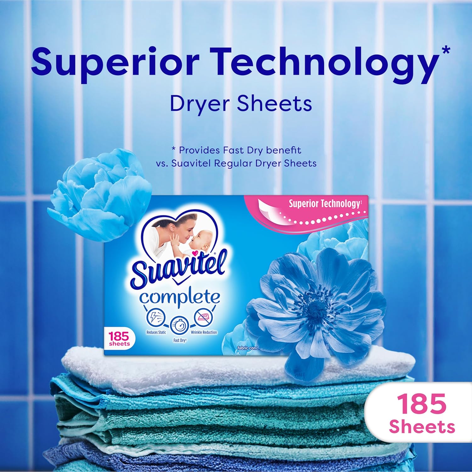 Suavitel Complete Fabric Softener Dryer Sheets, Field Flowers, 185 ct, 4 pack