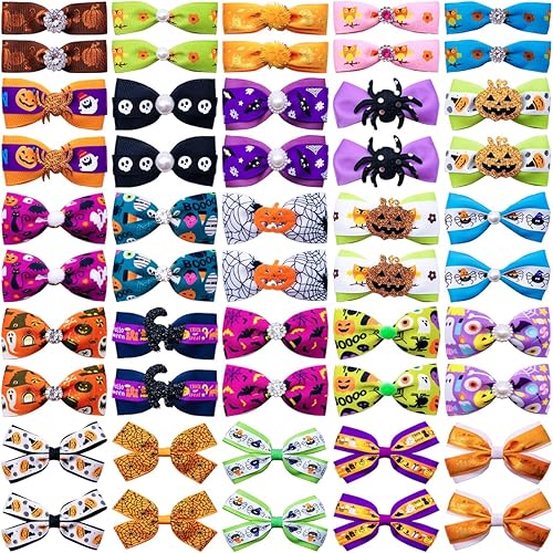 PET SHOW 20 pares de lazos para el pelo de perro grande de Halloween de 2 pulgadas, 3 pulgadas, 4 pulgadas, con banda de goma para perros pequeños,