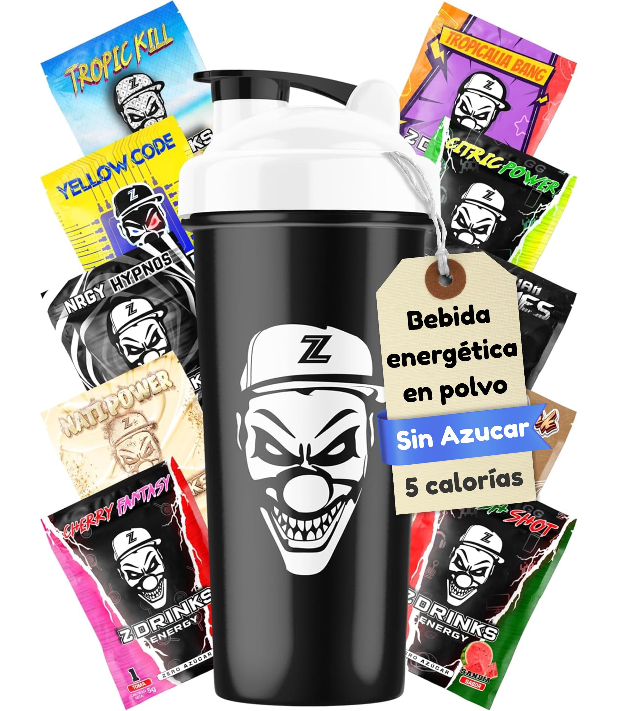 Bebida Energetica en Polvo Sin Azucar Con Cafeina Minerales y Vitaminas Sabores Naturales Bajo en Calorias Ideal para Gamers Apasionados del Deporte Pack Degustacion 10 Muestras + Shaker Negro