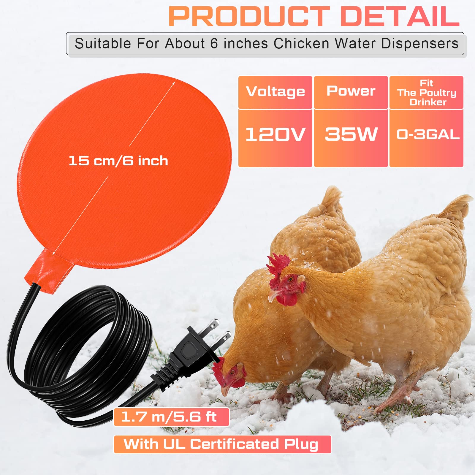 Amazon.com: Chicken Water Heater, Poultry Water Heater Base 120v 35w  Silicone Heated Pad Chicken Waterer Heated Chicken Coop Heater for Metal  Bucket Stock Tank with 47.24 Inches Cord (Orange) : Patio, Lawn